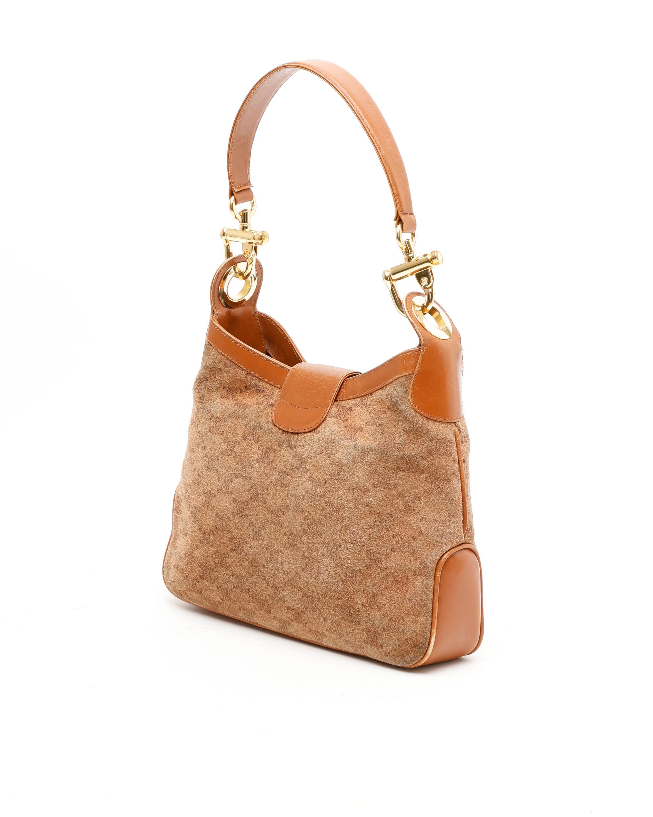 Celine Céline Suede Macadam Shoulder Bag In Brown