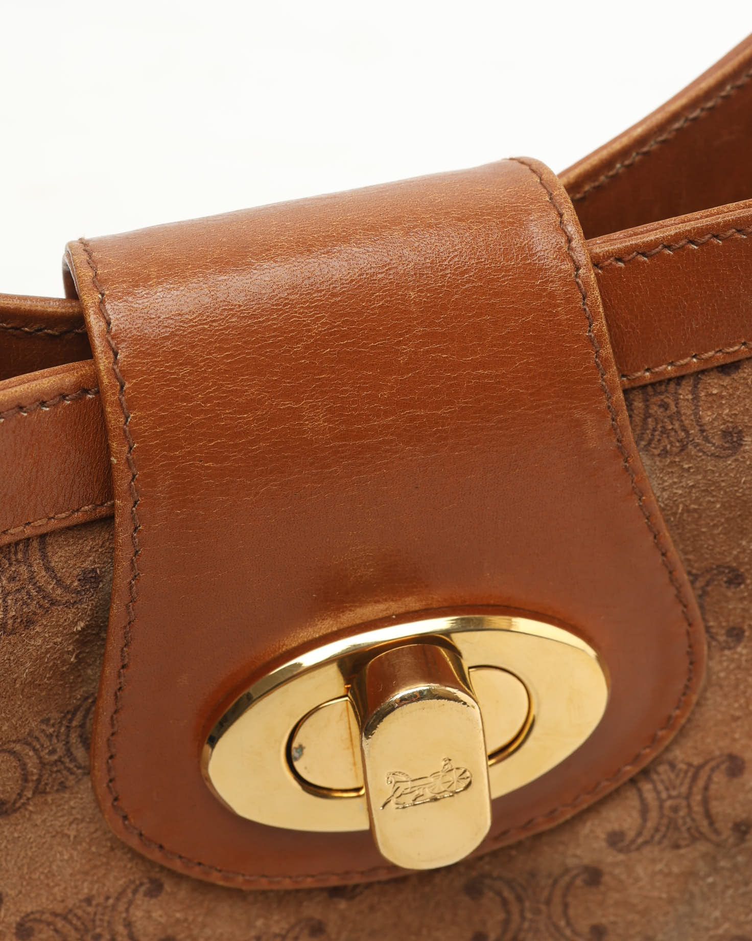 Celine Céline Suede Macadam Shoulder Bag In Brown