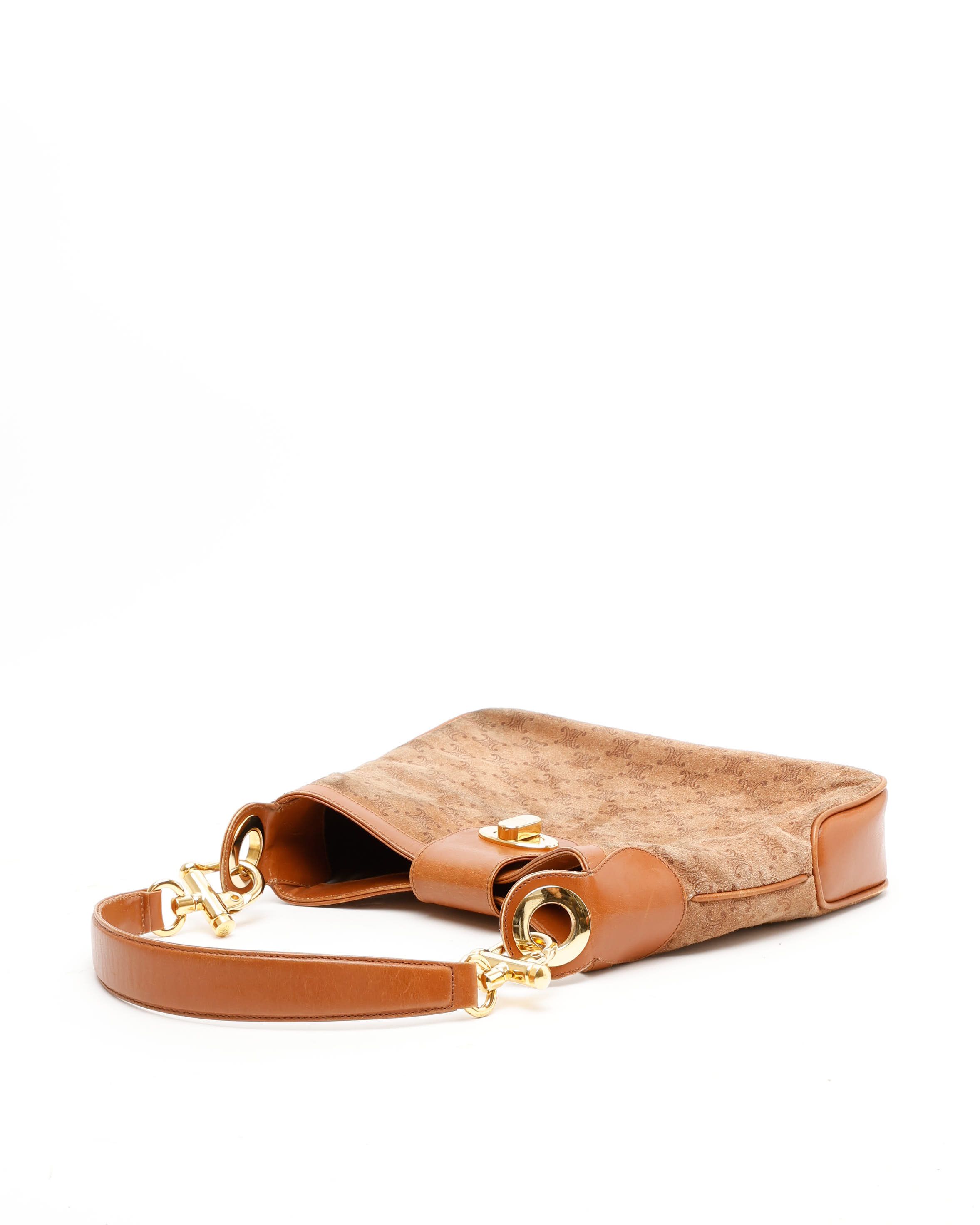 Celine Céline Suede Macadam Shoulder Bag In Brown