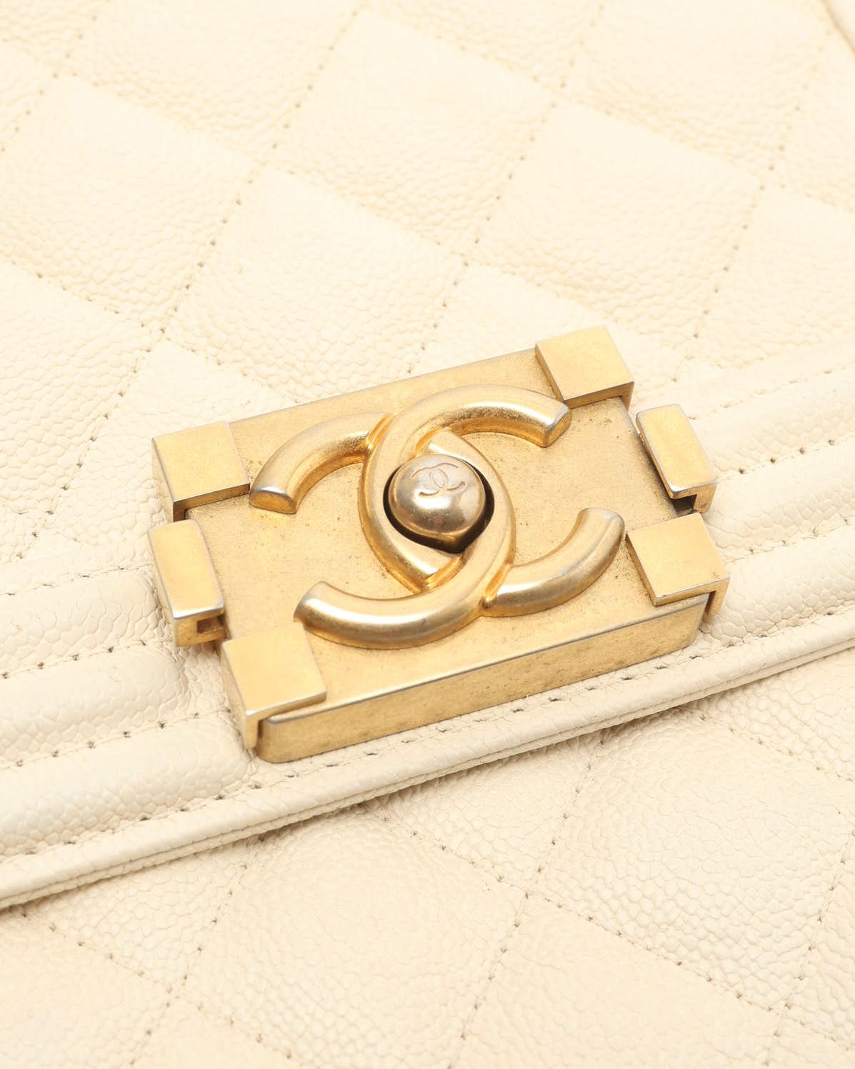 CHANEL Pre-owned Caviar North South Boy Bag In Sand