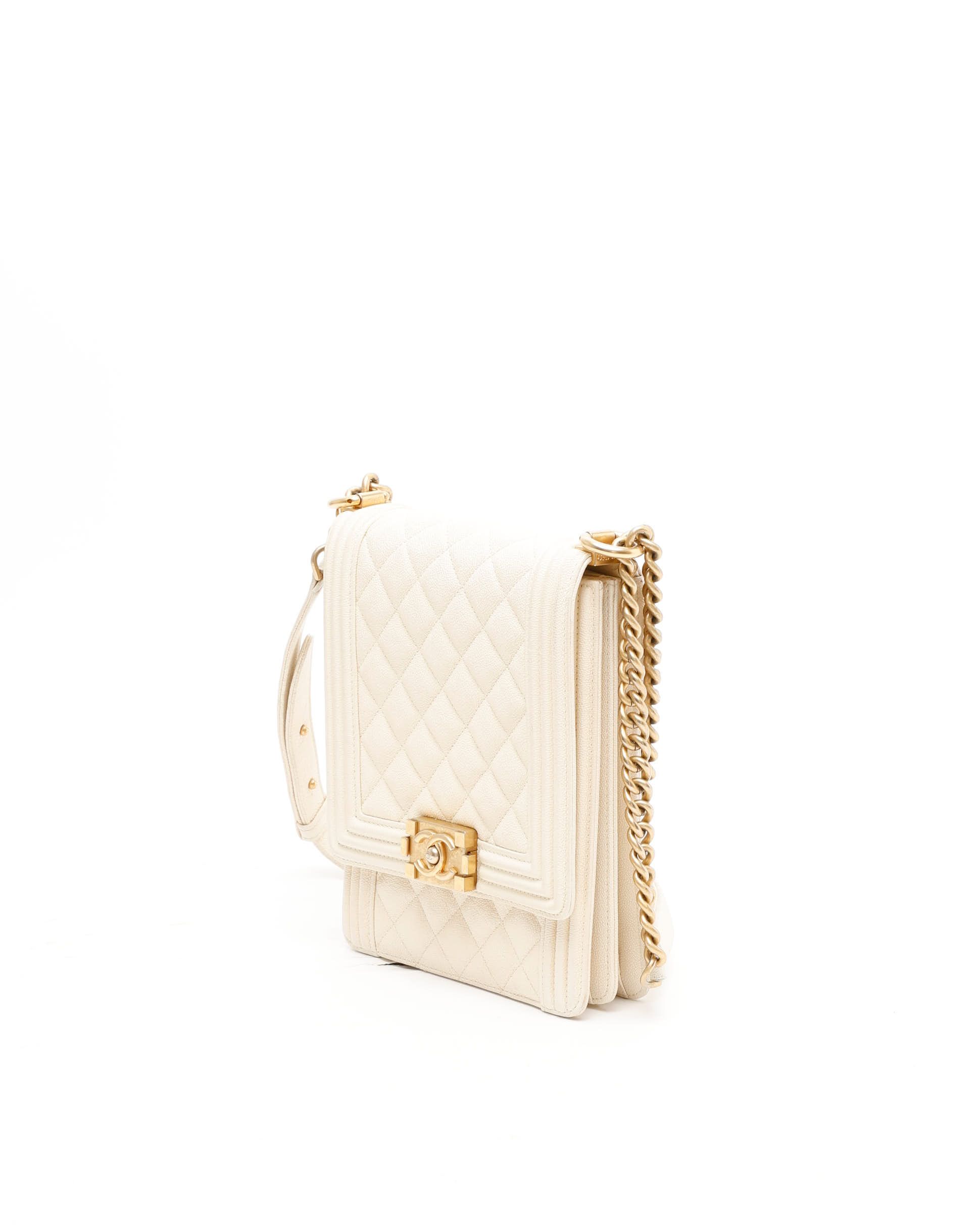 CHANEL Pre-owned Caviar North South Boy Bag In Sand