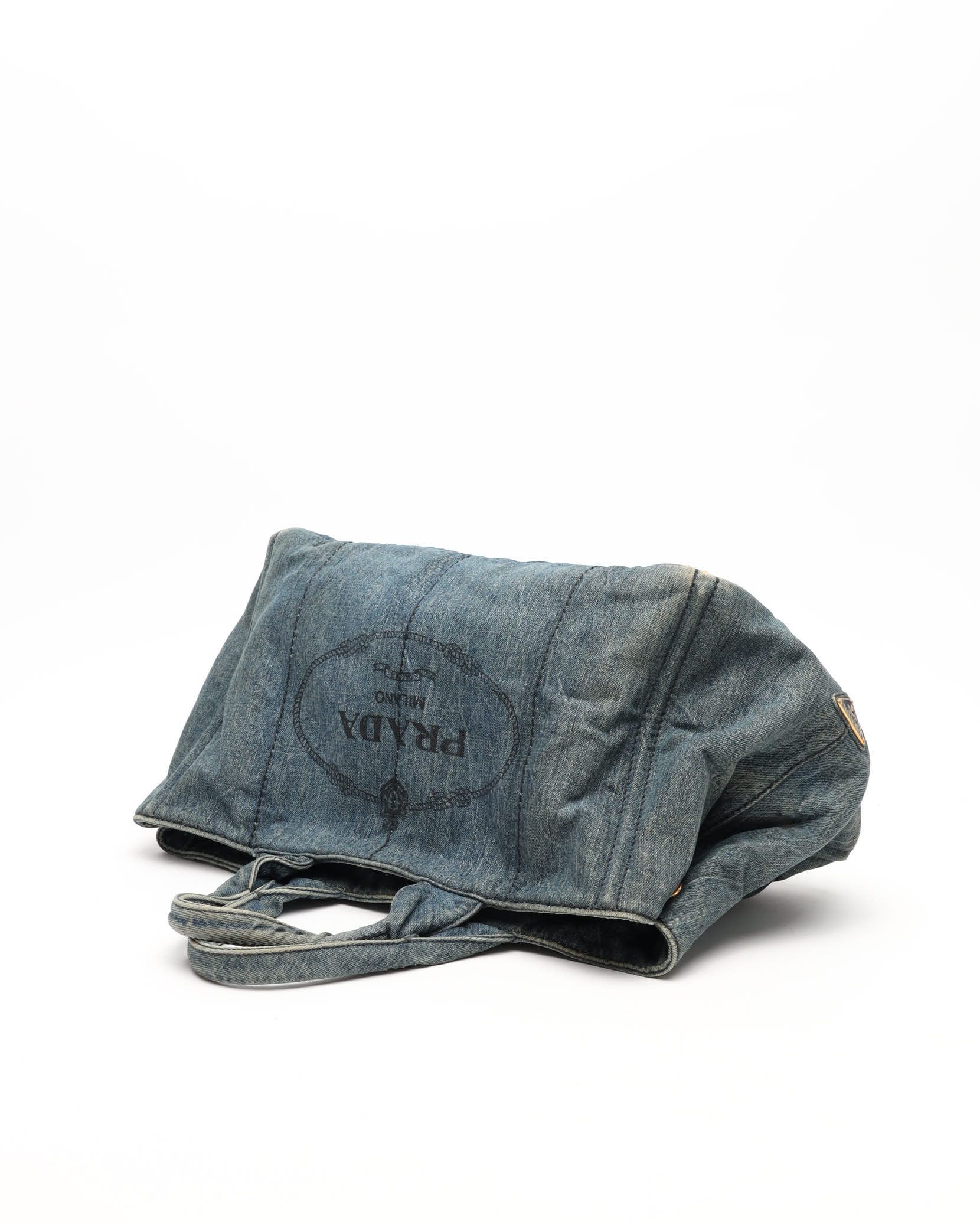 Prada Large Denim Canapa Bag In Blue