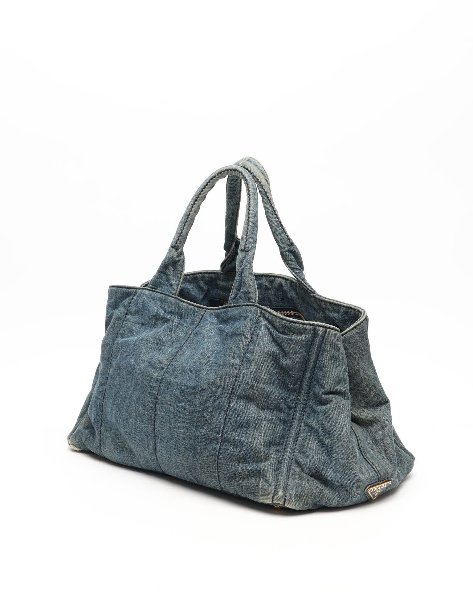 Prada Large Denim Canapa Bag In Blue