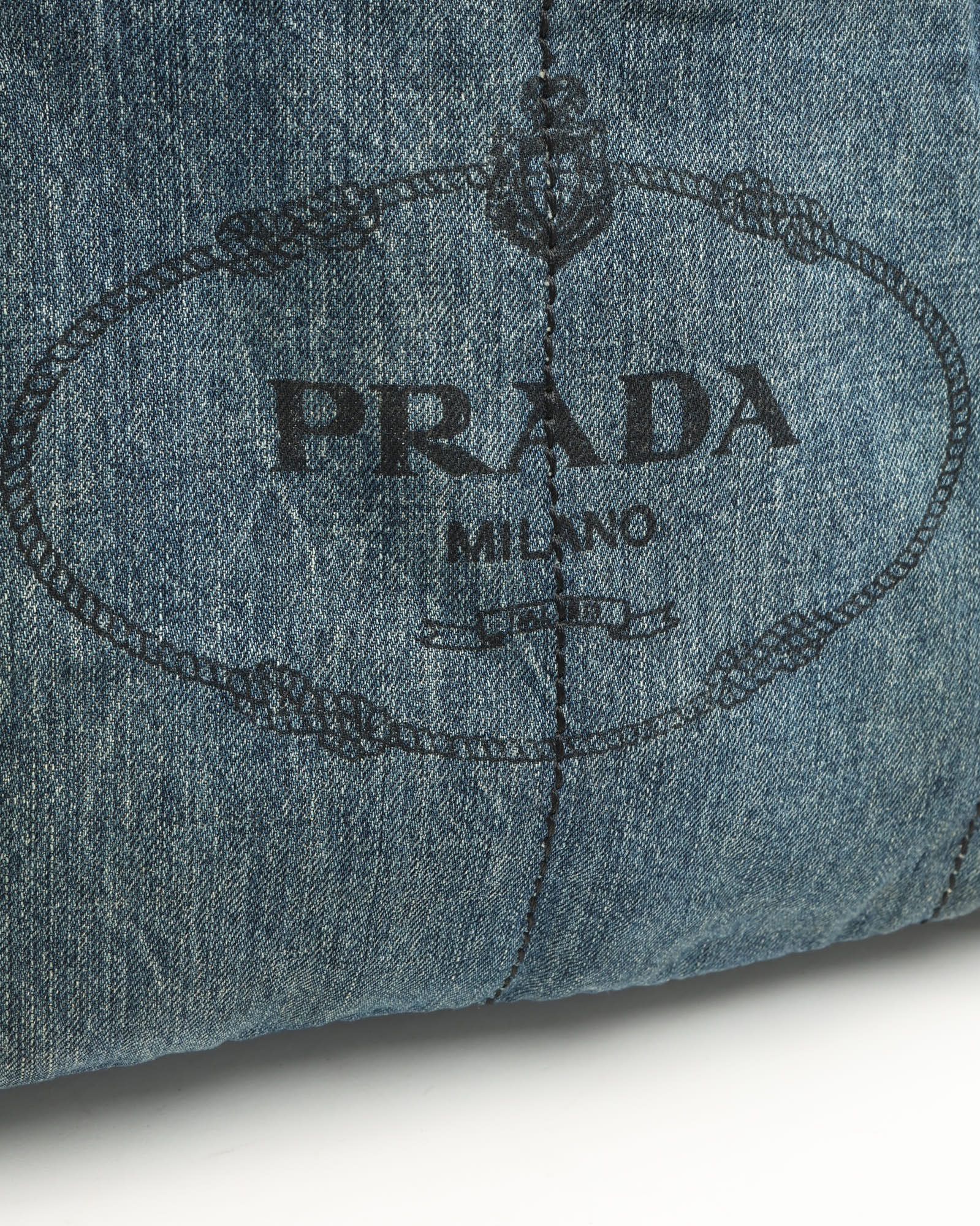 Prada Large Denim Canapa Bag In Blue