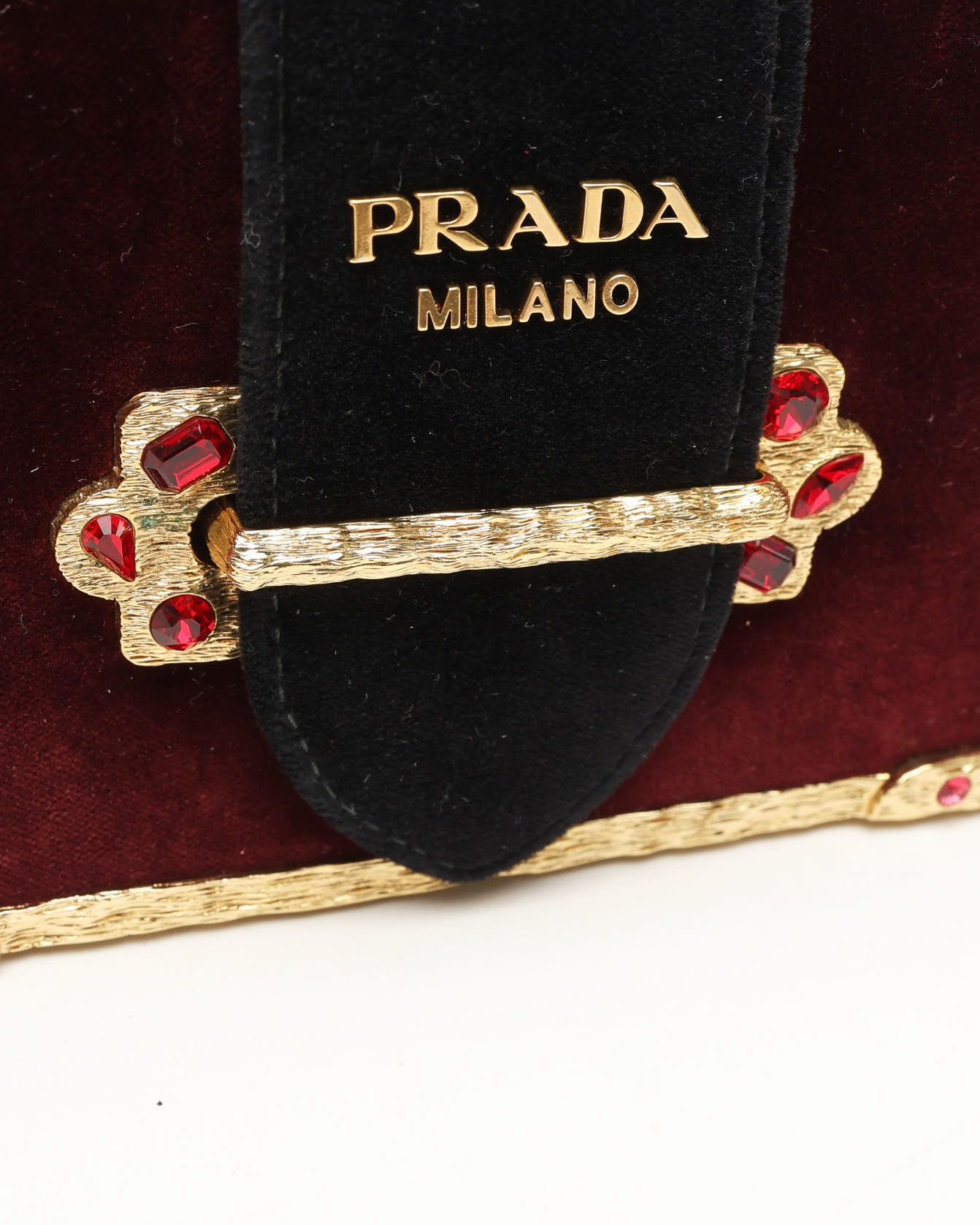 Prada Velvet Crystal Cahier Chain Bag In Burgundy