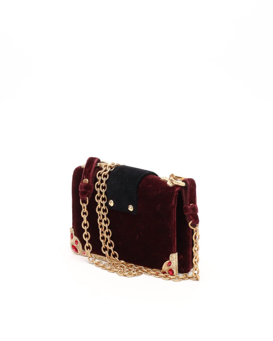 Prada Velvet Crystal Cahier Chain Bag In Burgundy