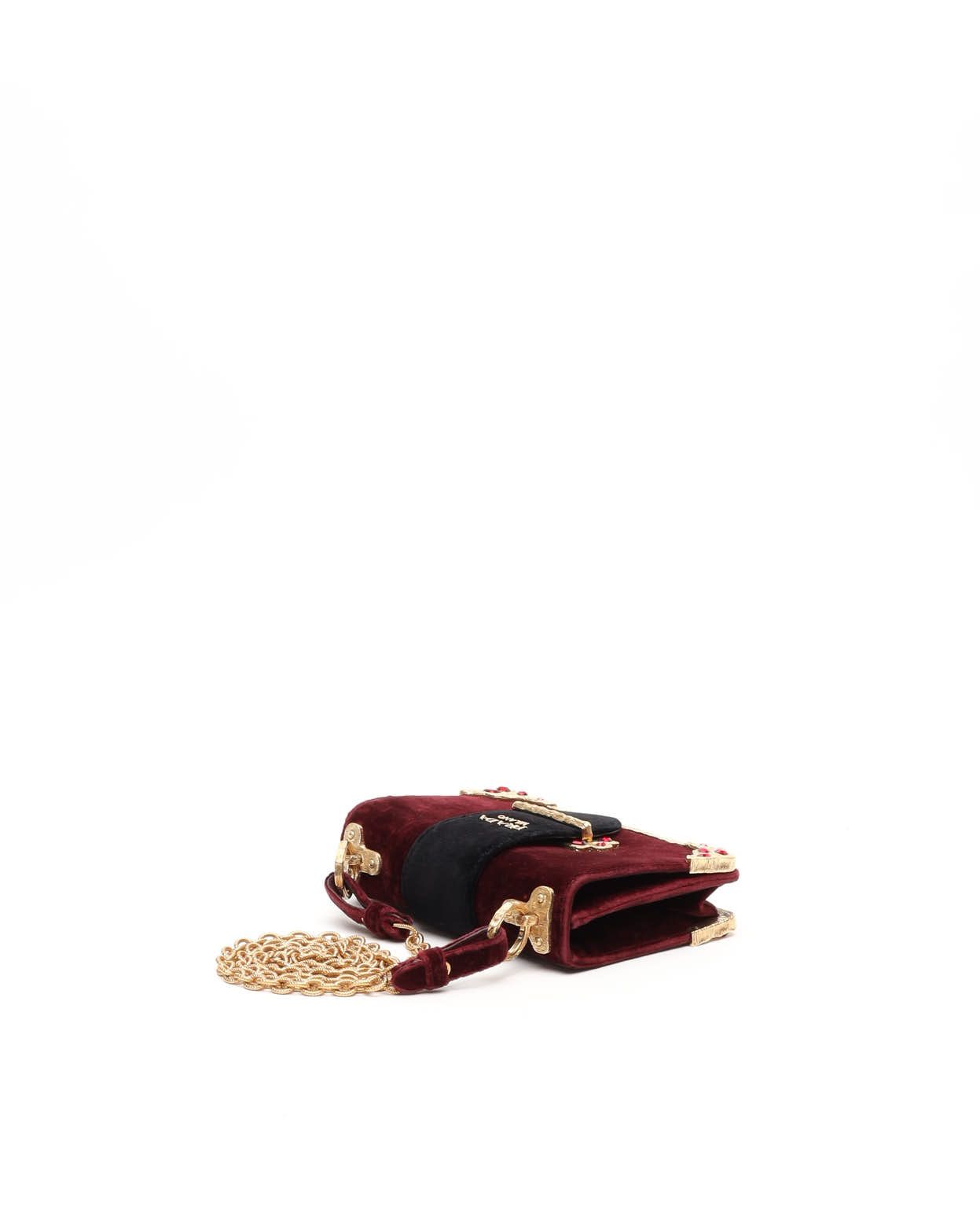 Prada Velvet Crystal Cahier Chain Bag In Burgundy