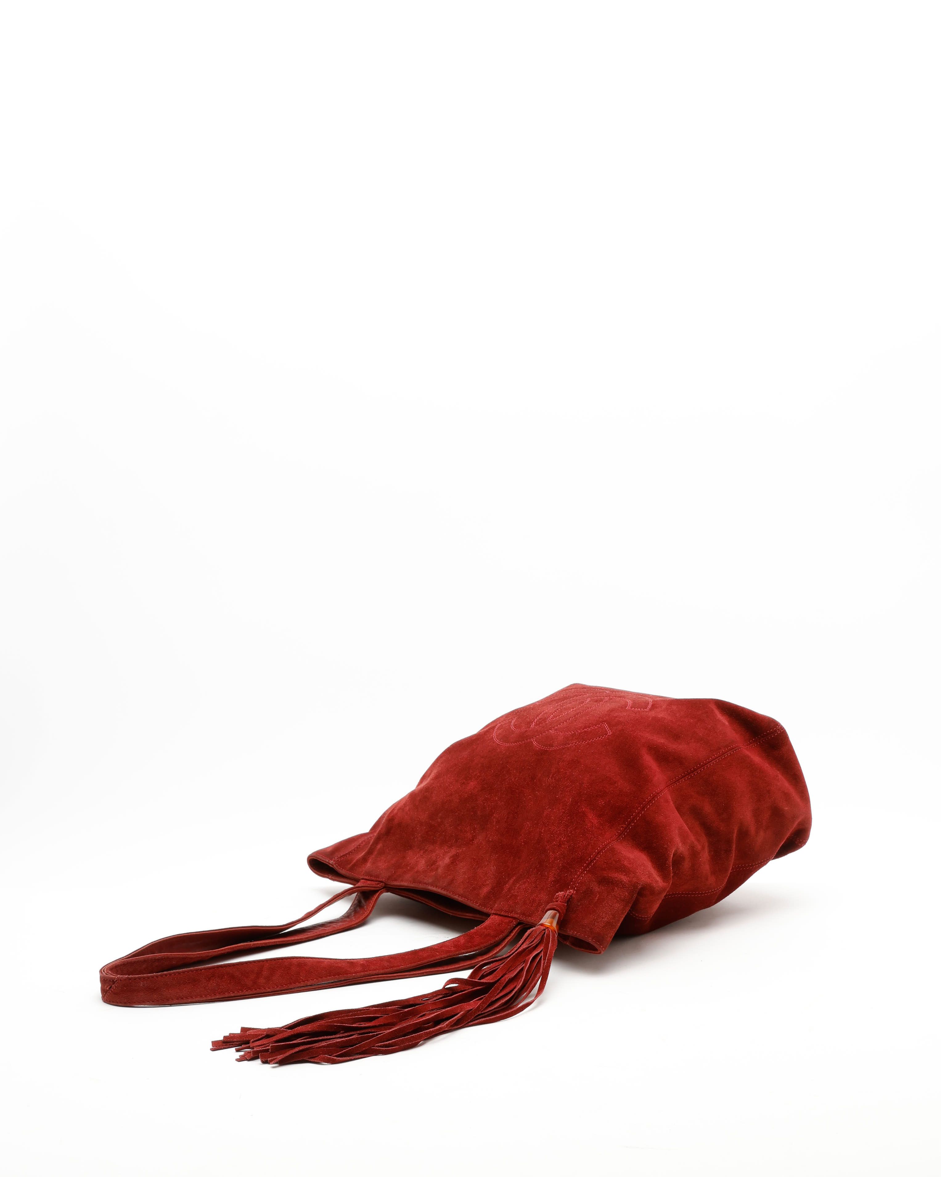 Pre-owned Chanel Cc Suede Fringe Tote Bag In Red