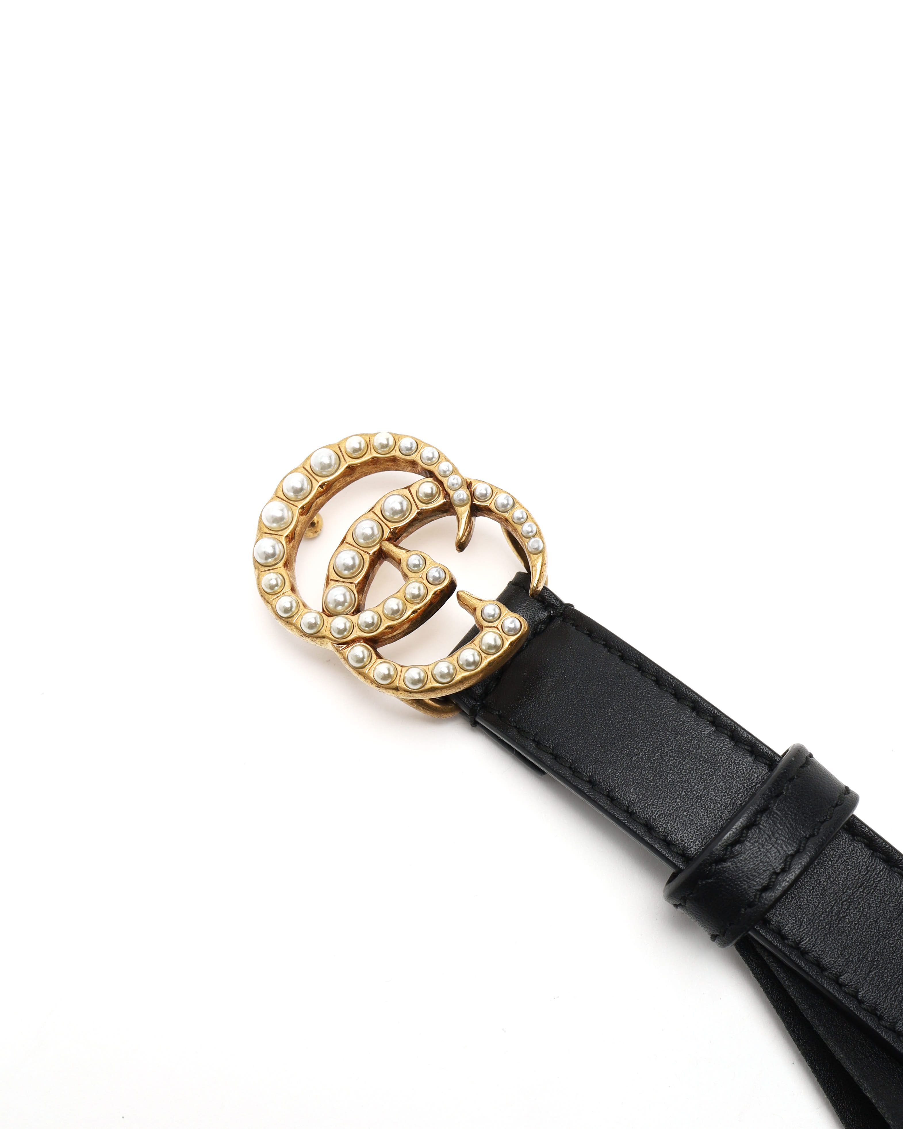Gucci Gg Marmont Pearl Belt, Size 85 In Black