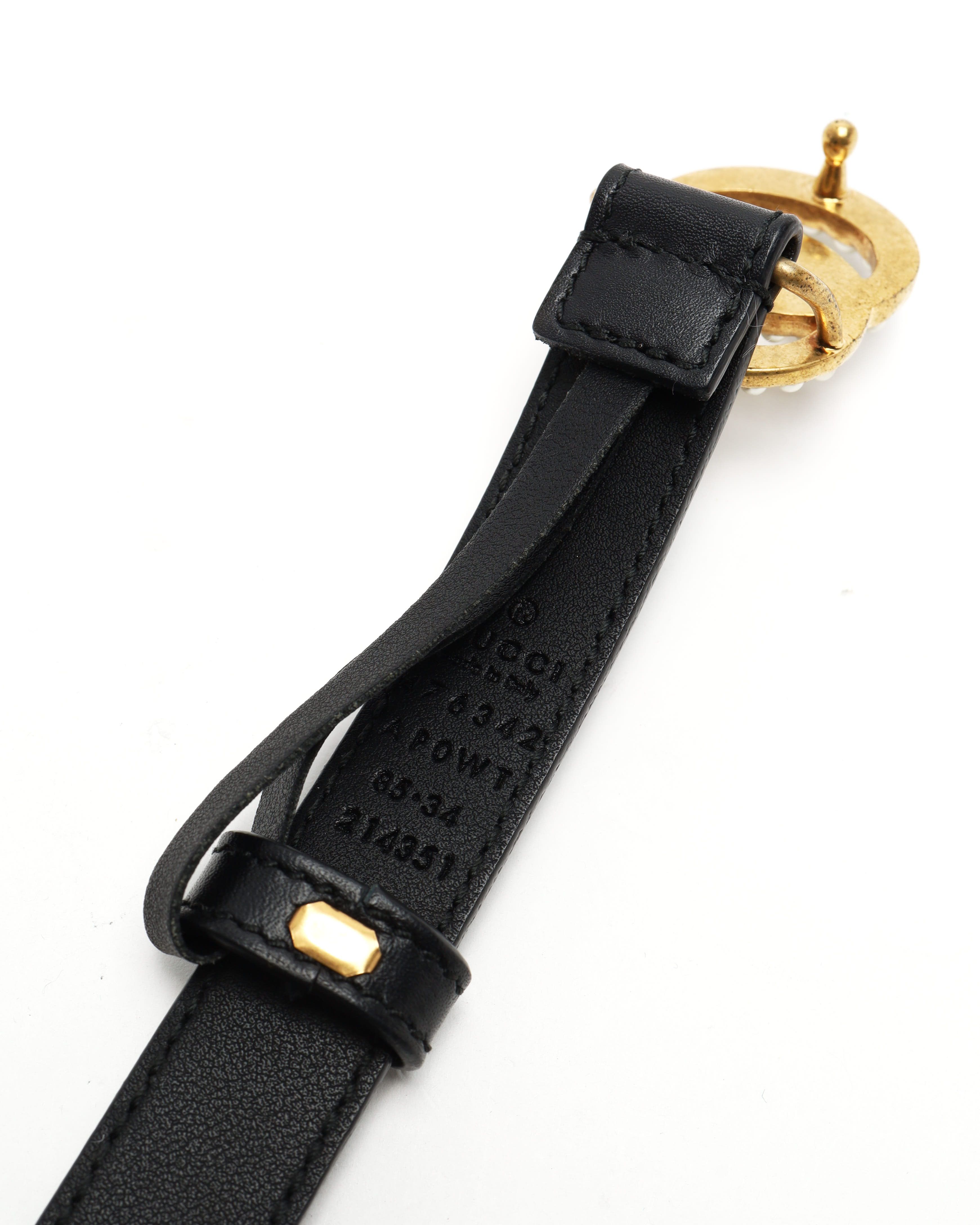 Gucci Gg Marmont Pearl Belt, Size 85 In Black