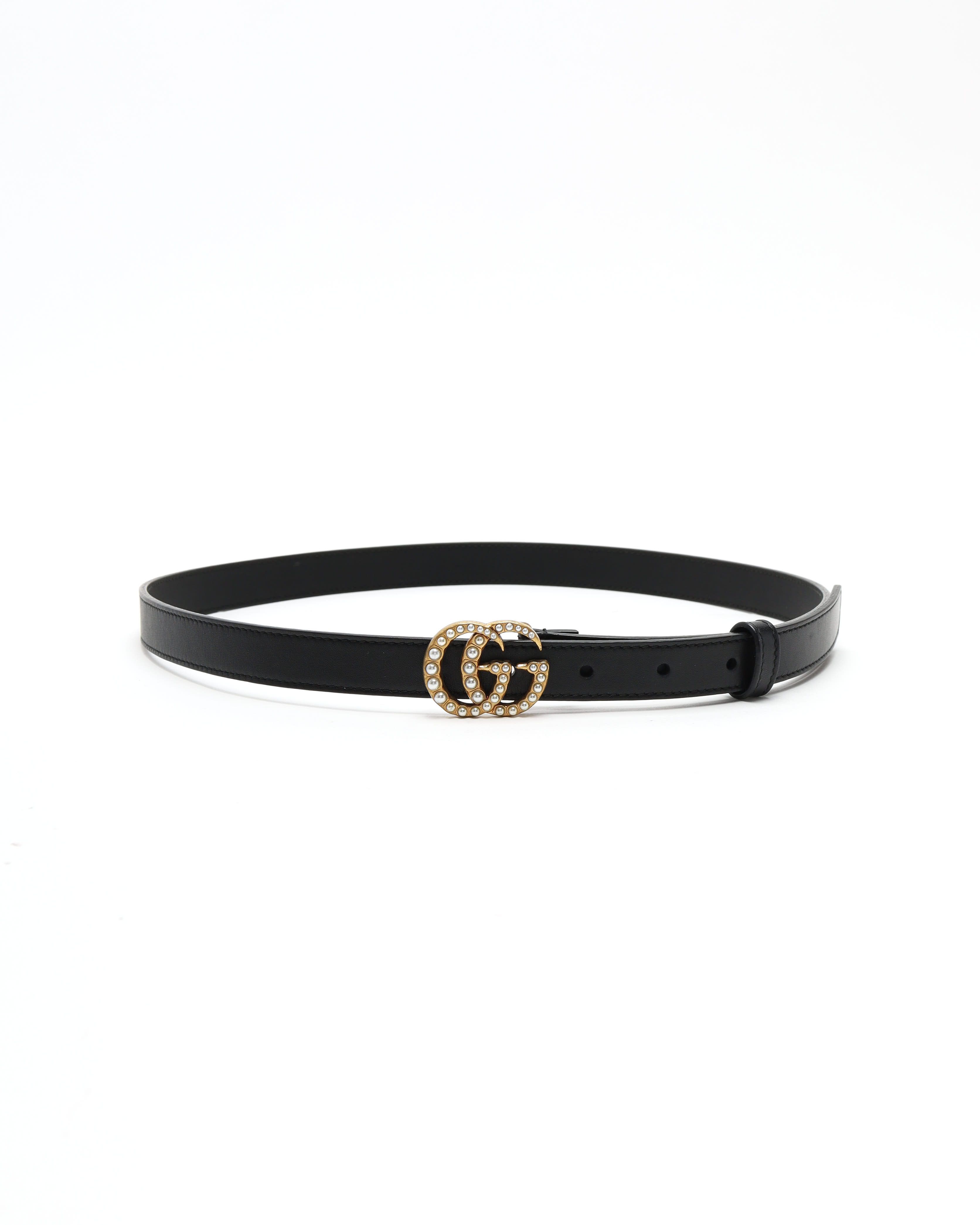 Gucci Gg Marmont Pearl Belt, Size 85 In Black