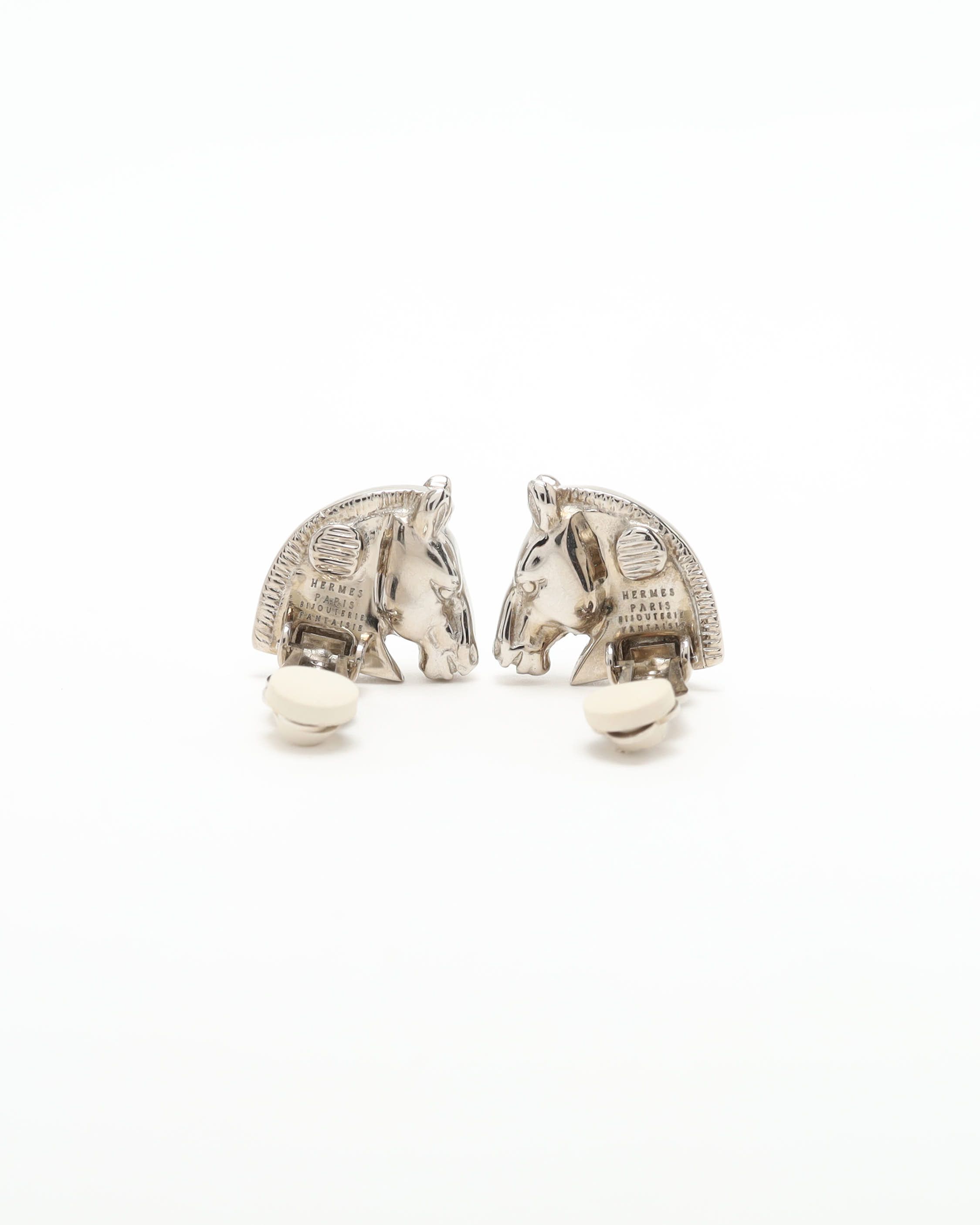 Pre-owned Hermes Hermès Horse Clip-on Earrings In Silver