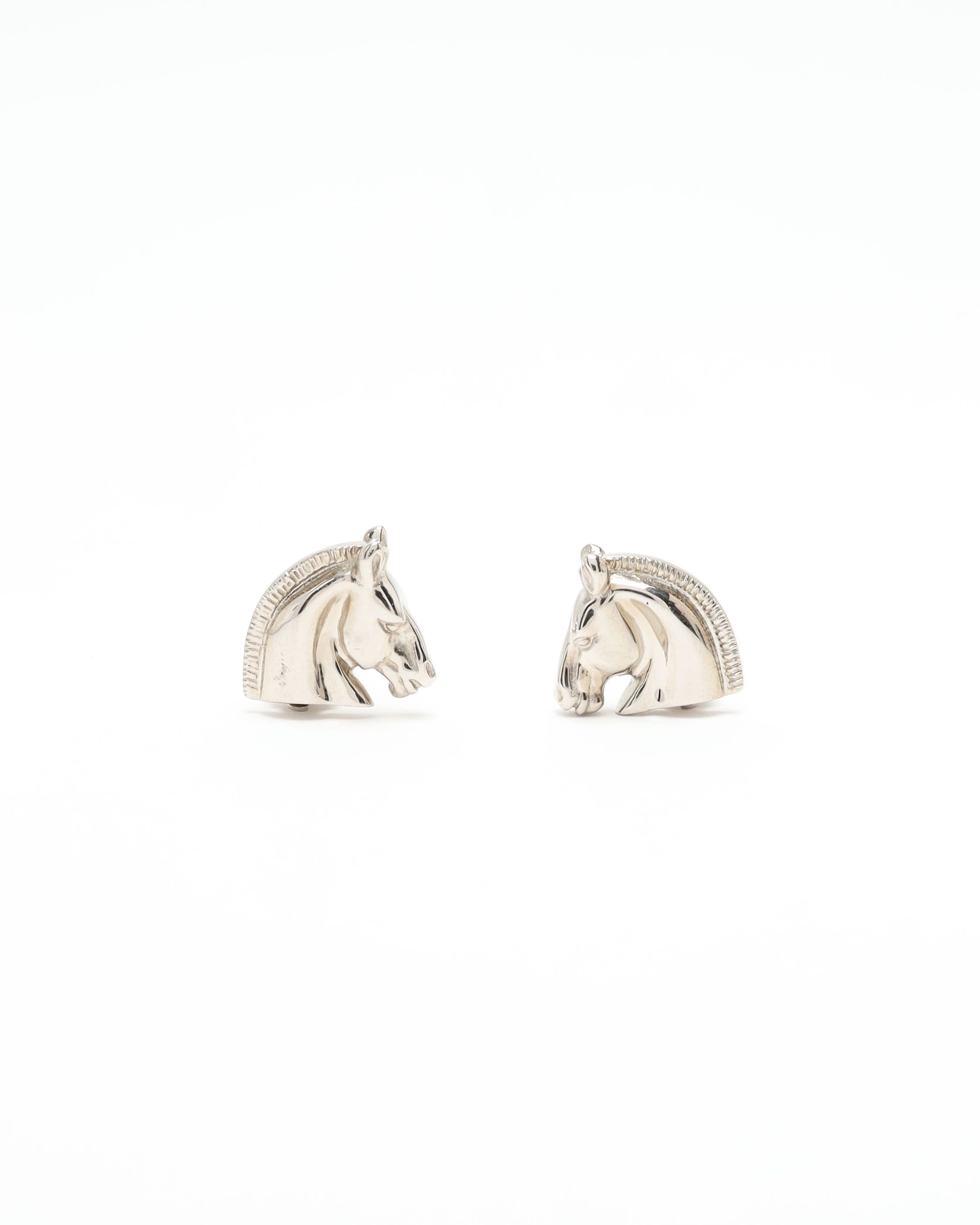 Pre-owned Hermes Hermès Horse Clip-on Earrings In Silver