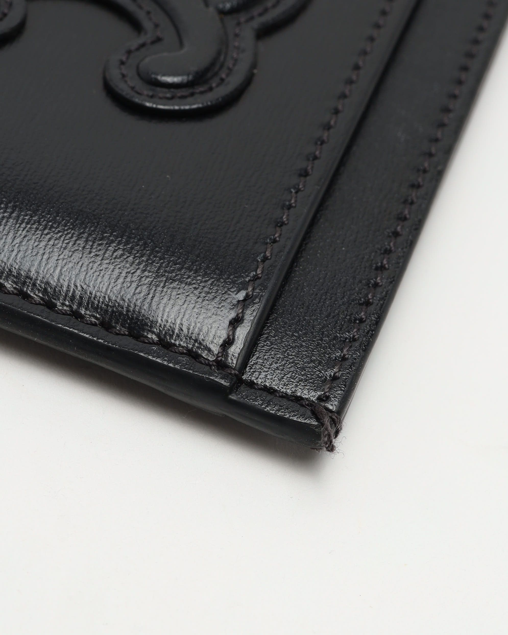 Celine Céline Triomphe Leather Card Holder In Black