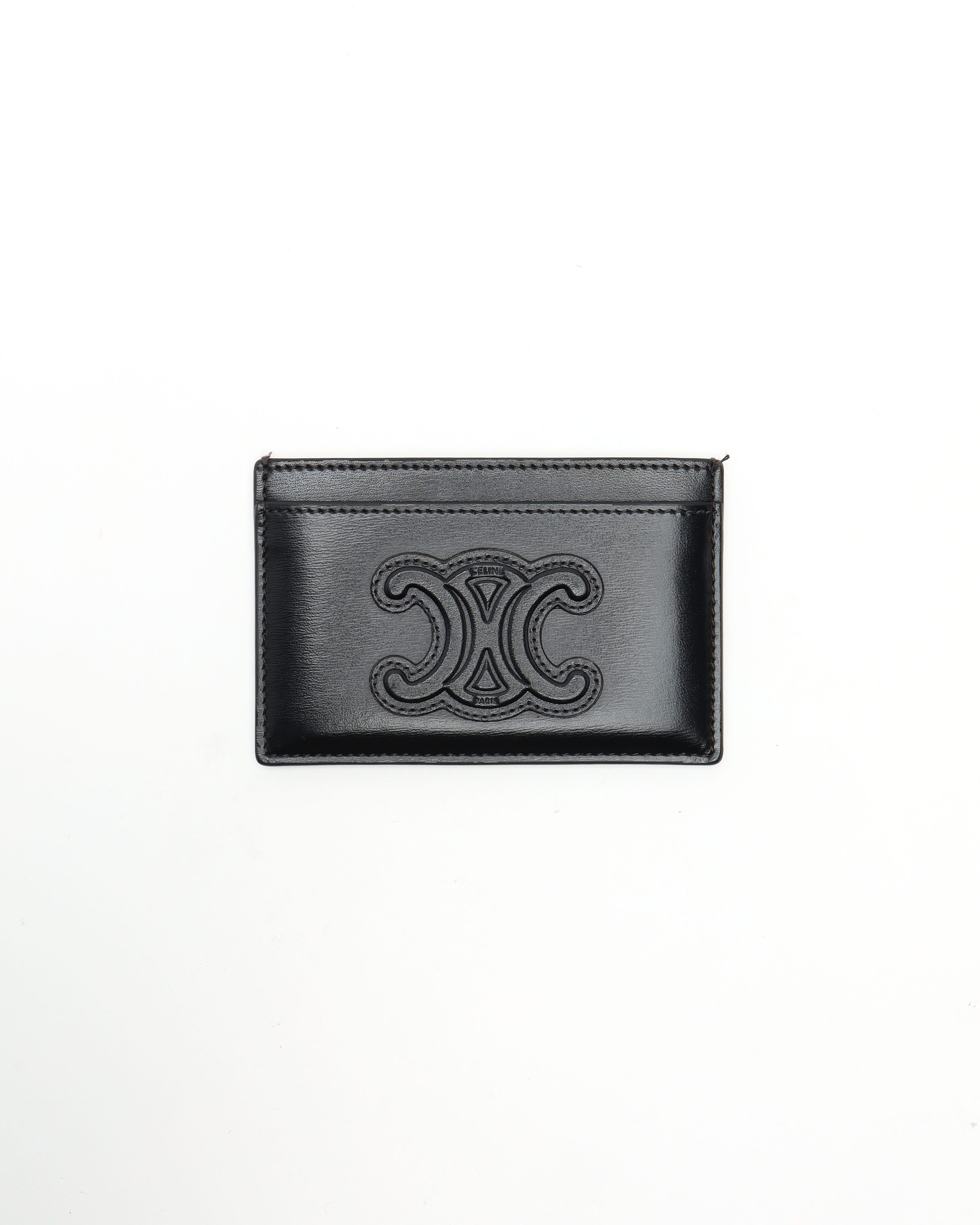 Celine Céline Triomphe Leather Card Holder In Black