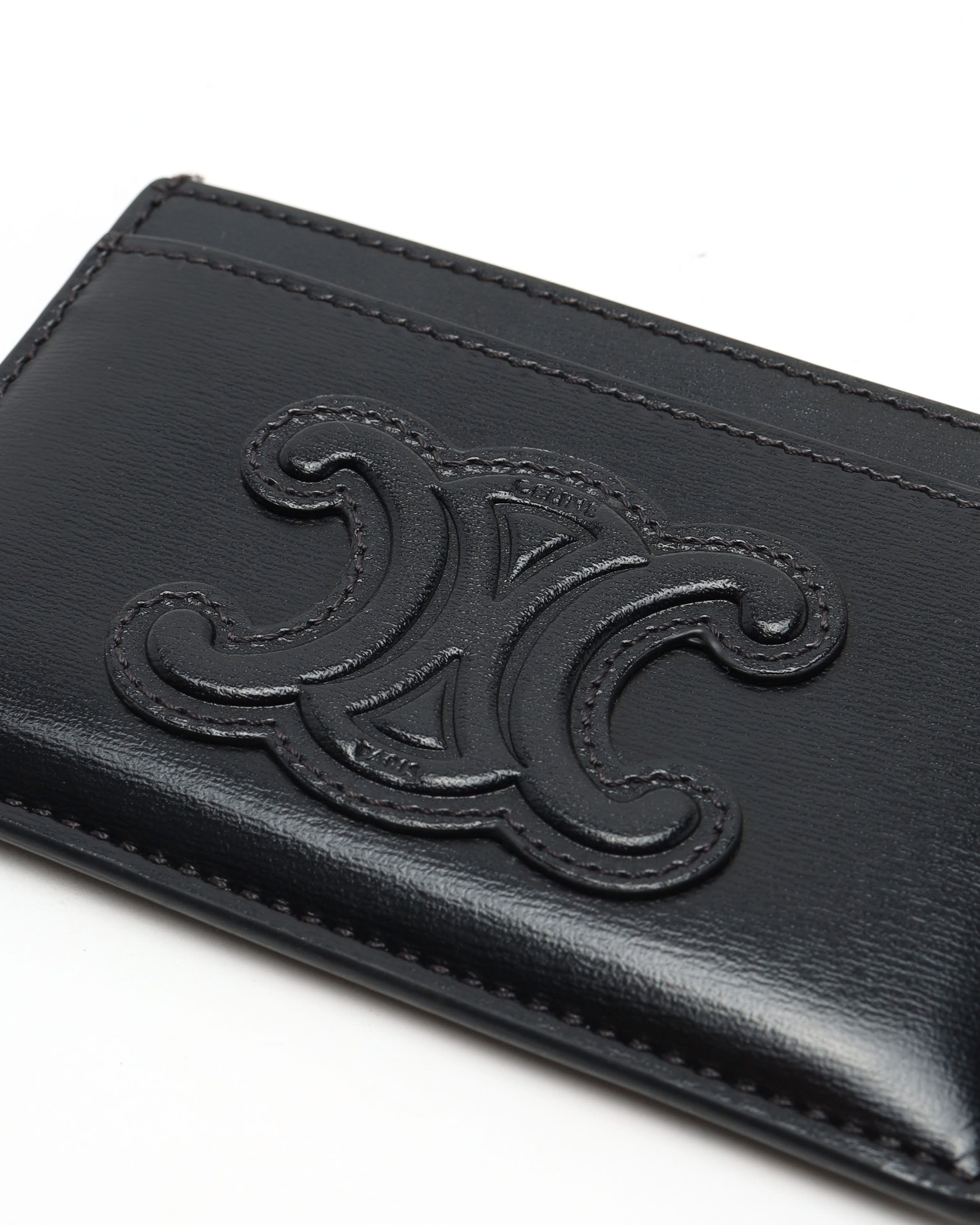 Celine Céline Triomphe Leather Card Holder In Black