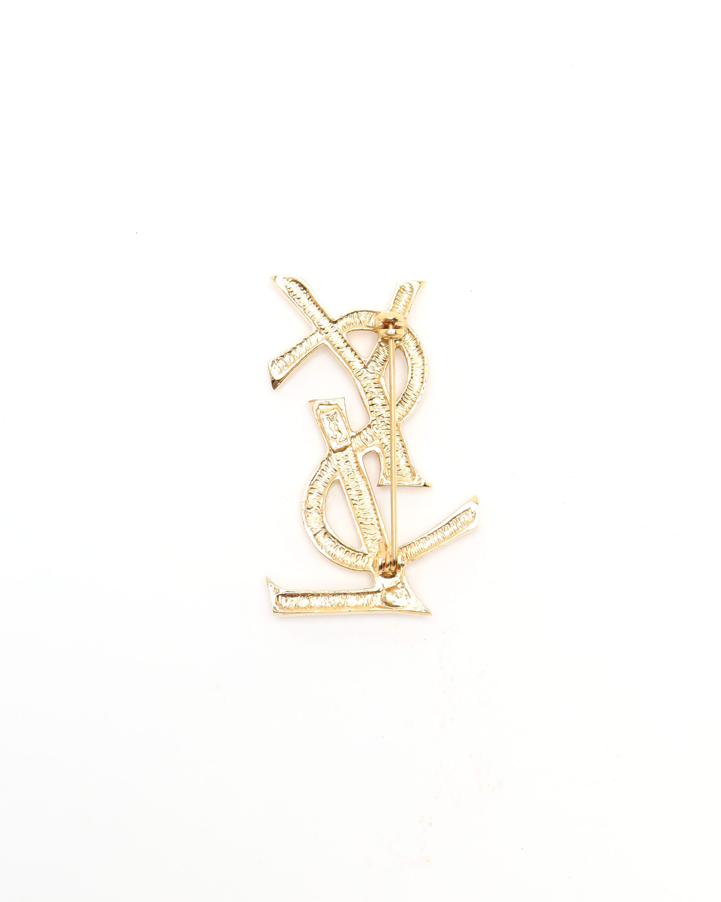 Saint Laurent Ysl Logo Rhinestone Brosch In Gold