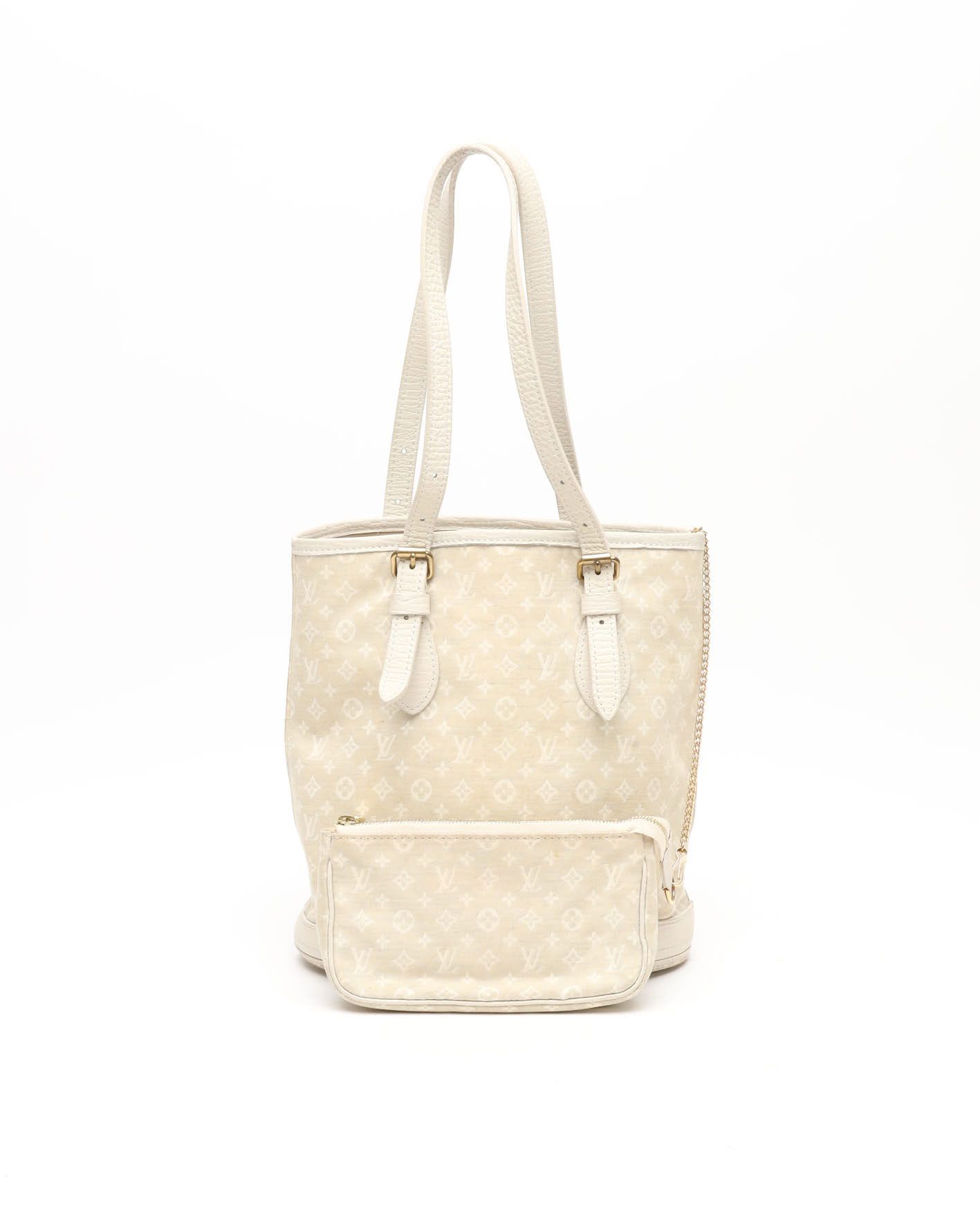 Pre-owned Louis Vuitton Monogram Mini Lin Pm Bucket Bag In Sand