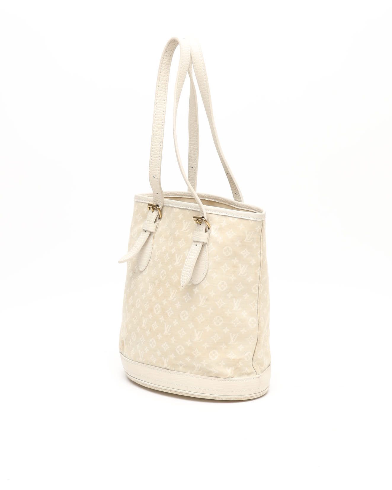 Pre-owned Louis Vuitton Monogram Mini Lin Pm Bucket Bag In Sand
