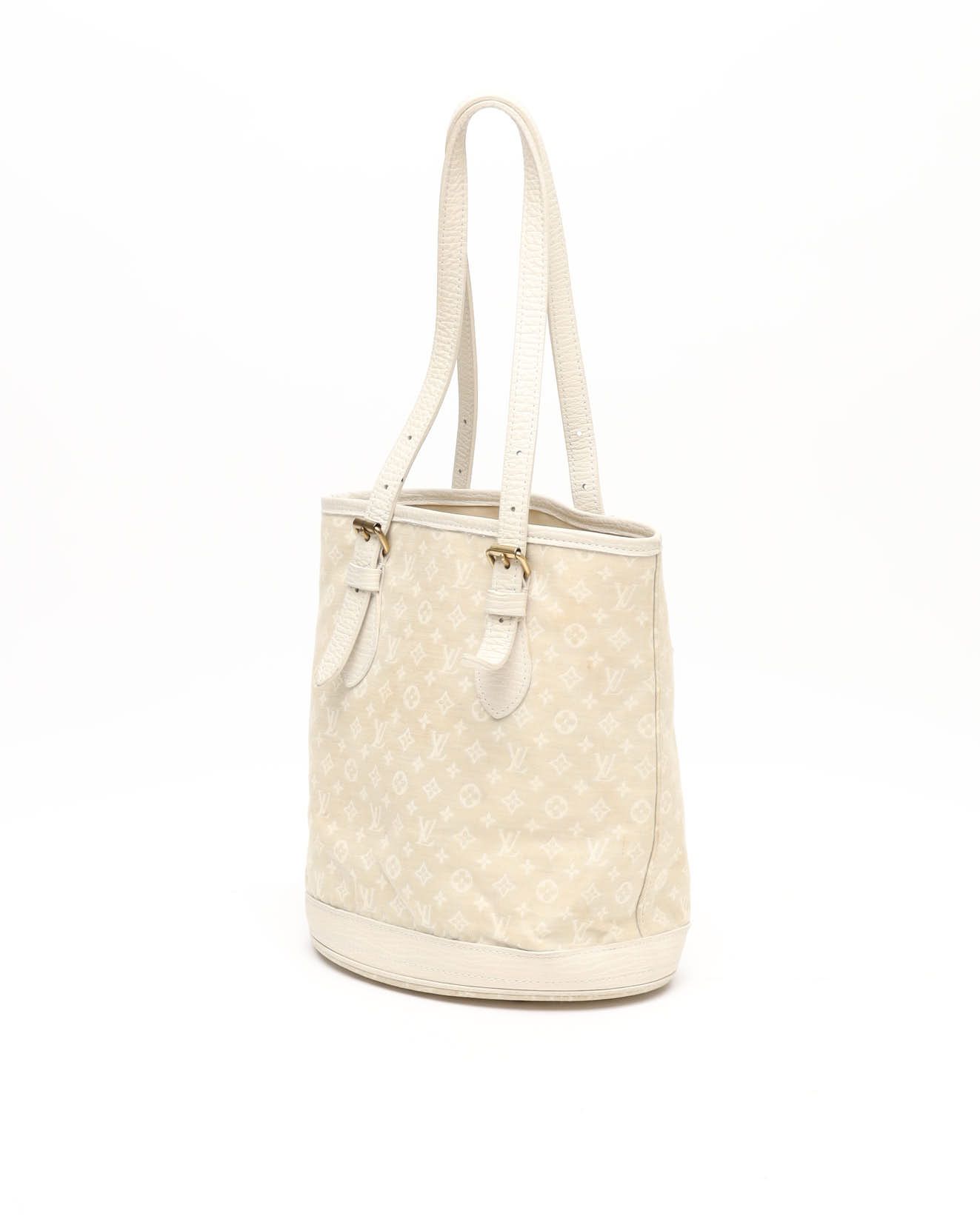 Pre-owned Louis Vuitton Monogram Mini Lin Pm Bucket Bag In Sand
