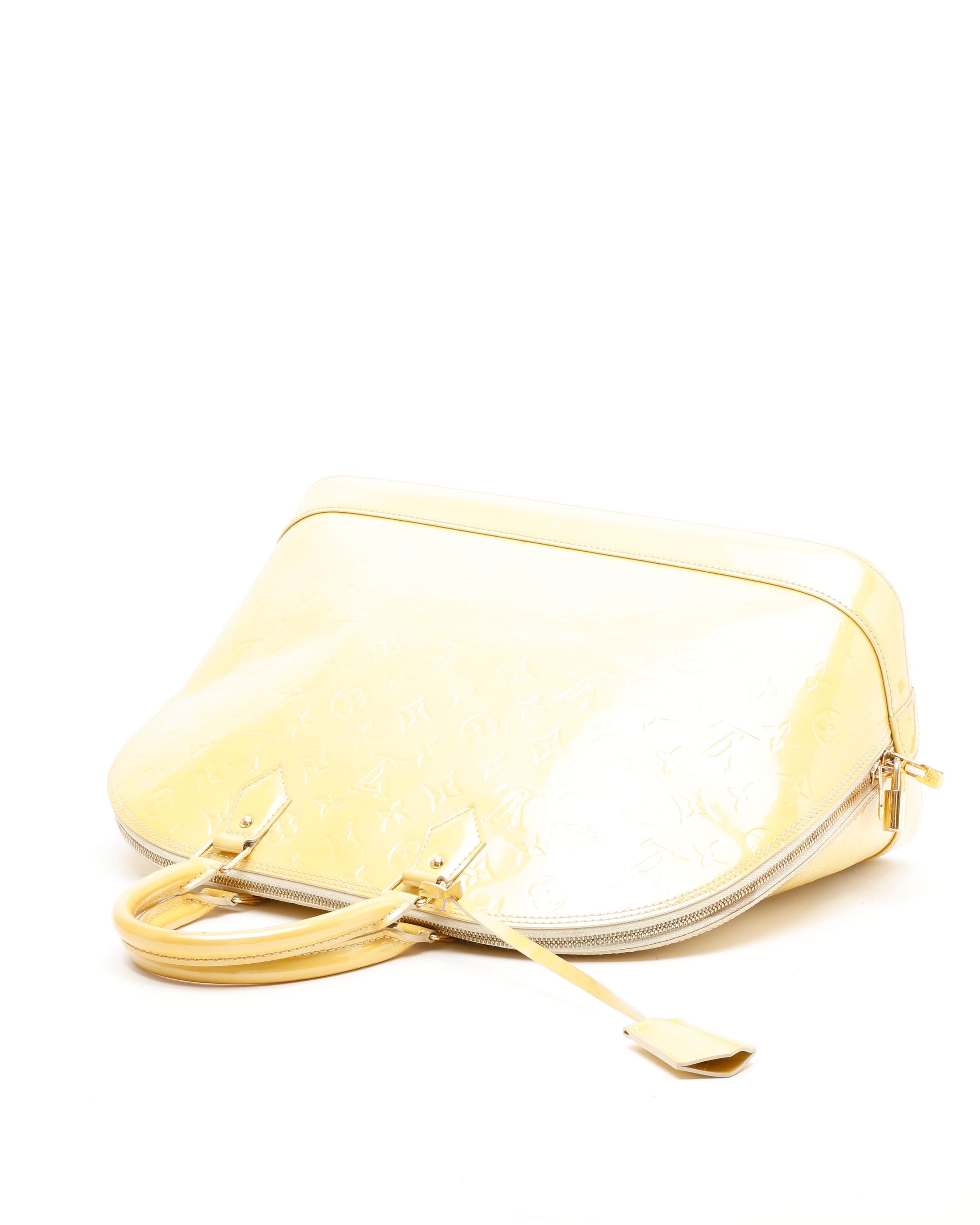 Pre-owned Louis Vuitton Vernis Alma Gm Bag In Yellow