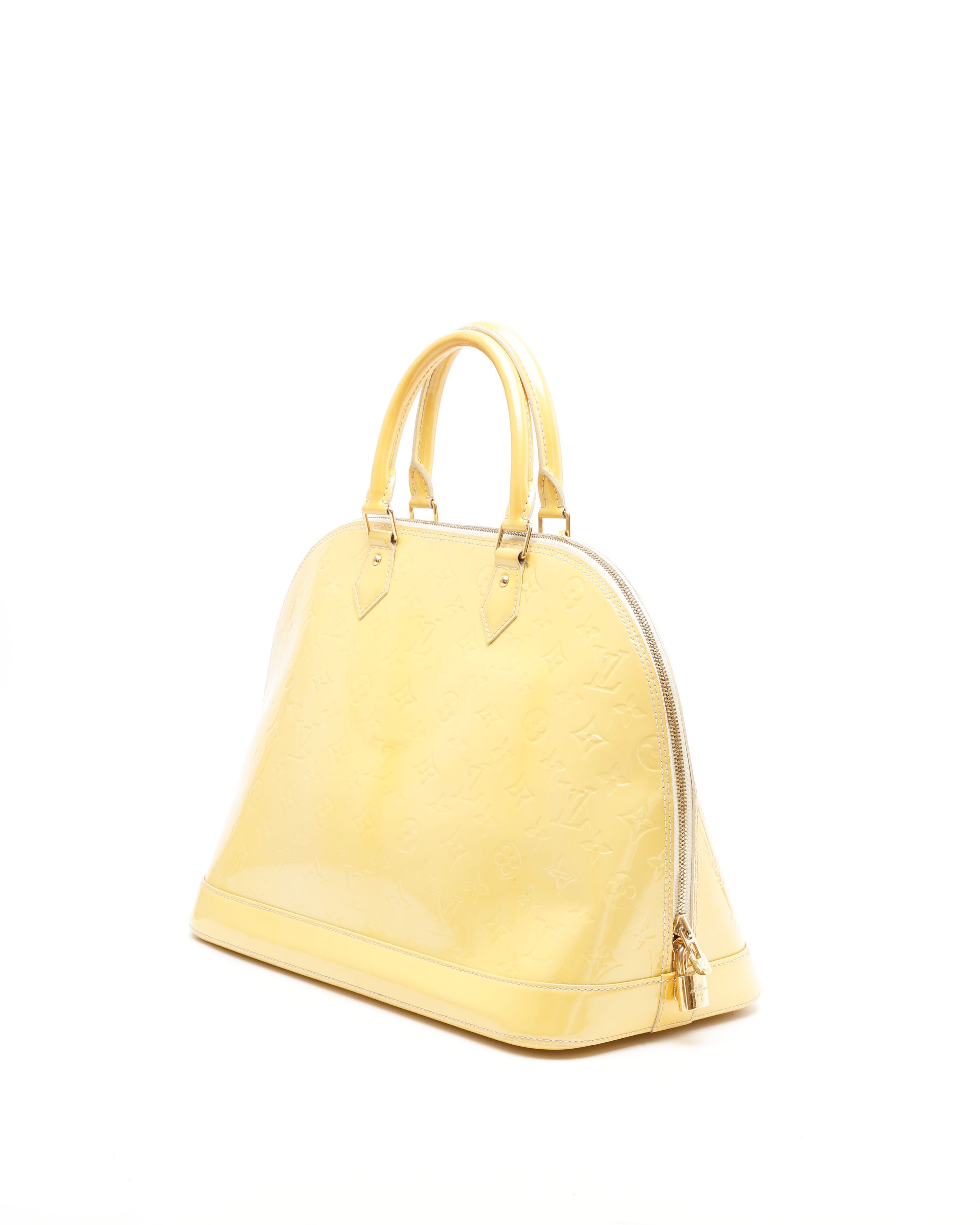 Pre-owned Louis Vuitton Vernis Alma Gm Bag In Yellow