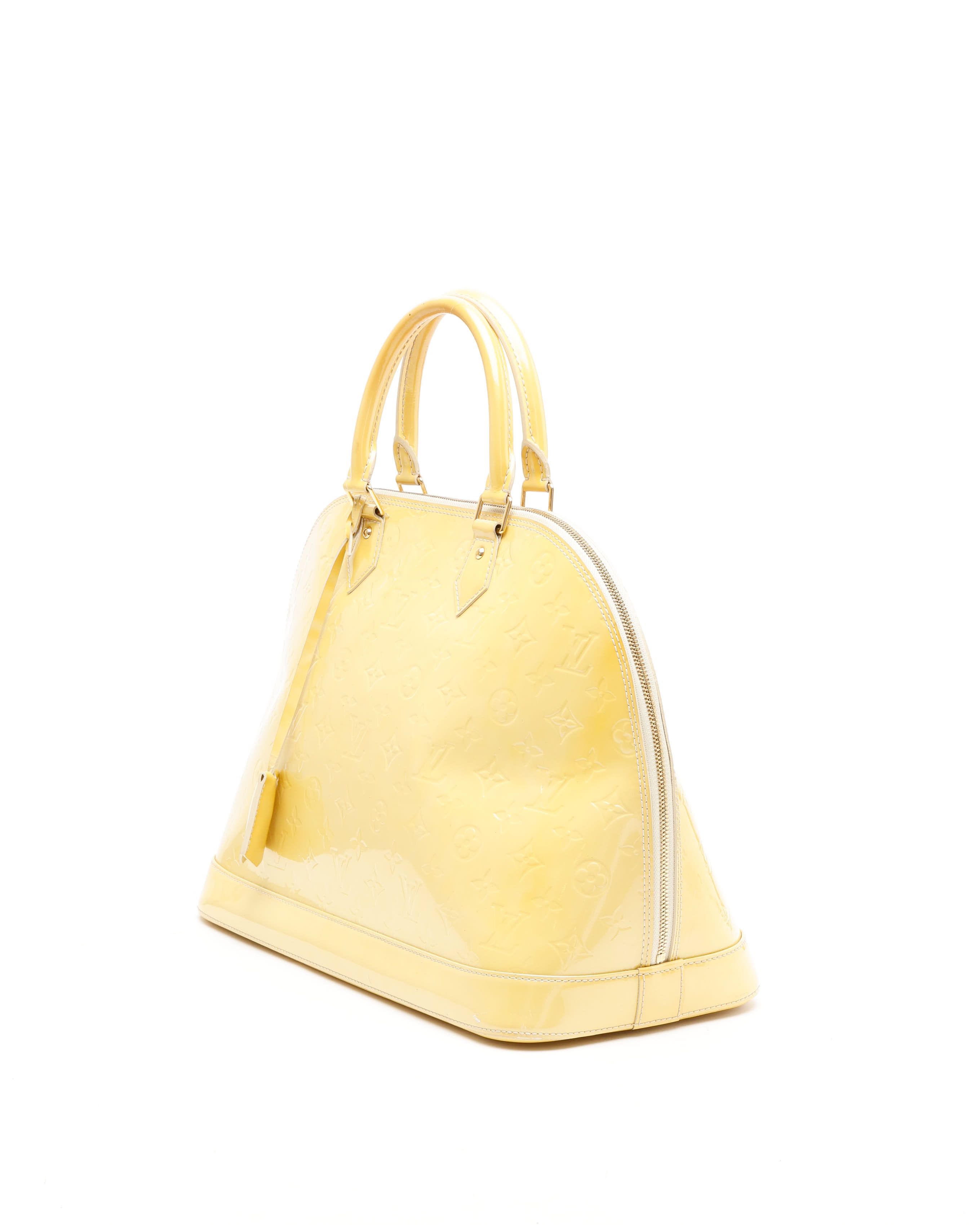 Pre-owned Louis Vuitton Vernis Alma Gm Bag In Yellow