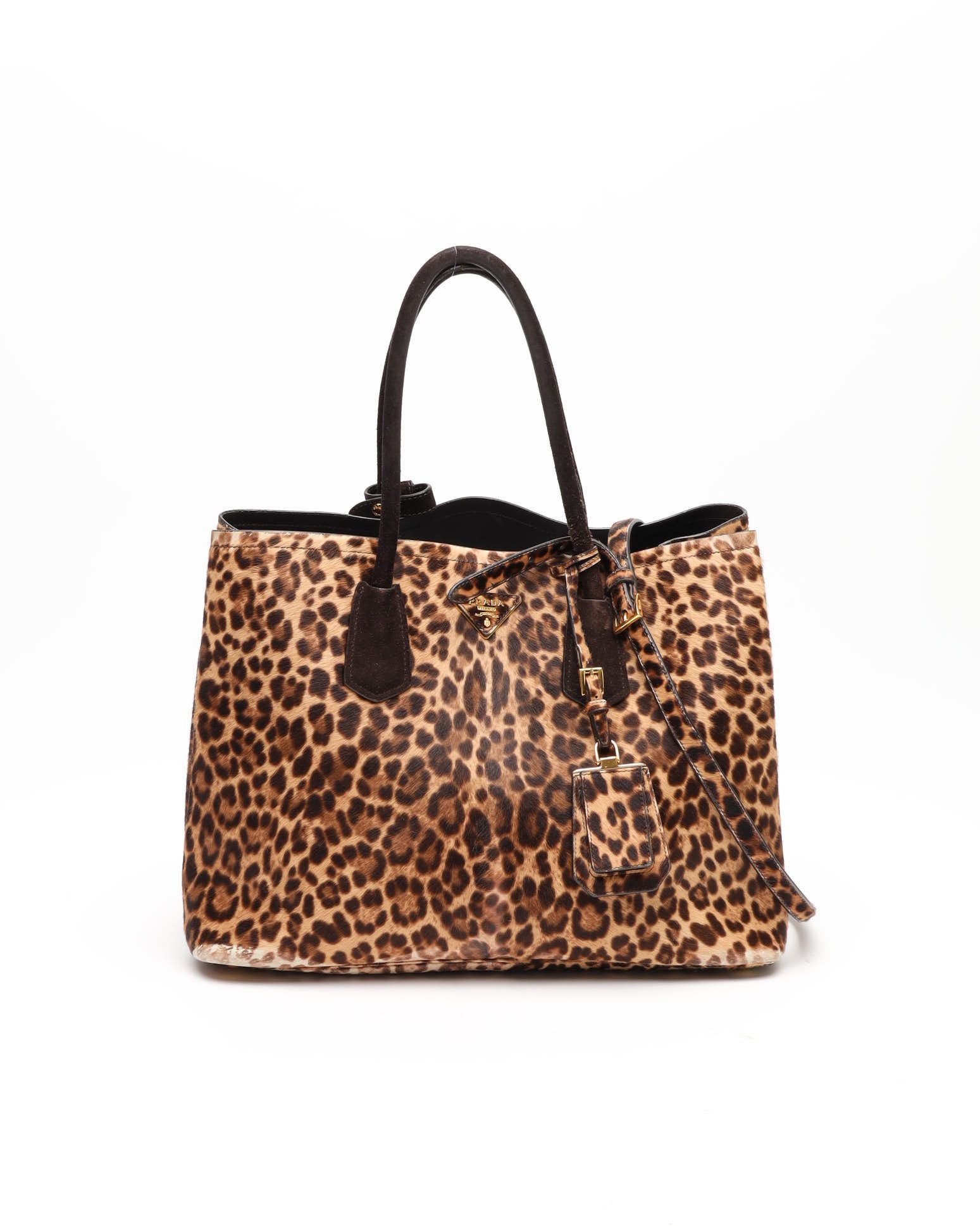 Prada Large Double Fur Leopard Tote Bag In Multi