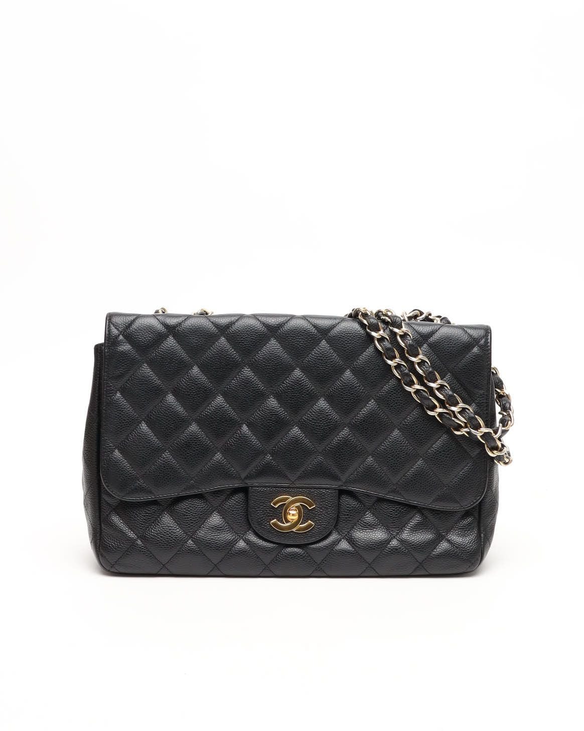 Pre-owned Chanel Classic Jumbo Caviar Single Flap Bag In Black