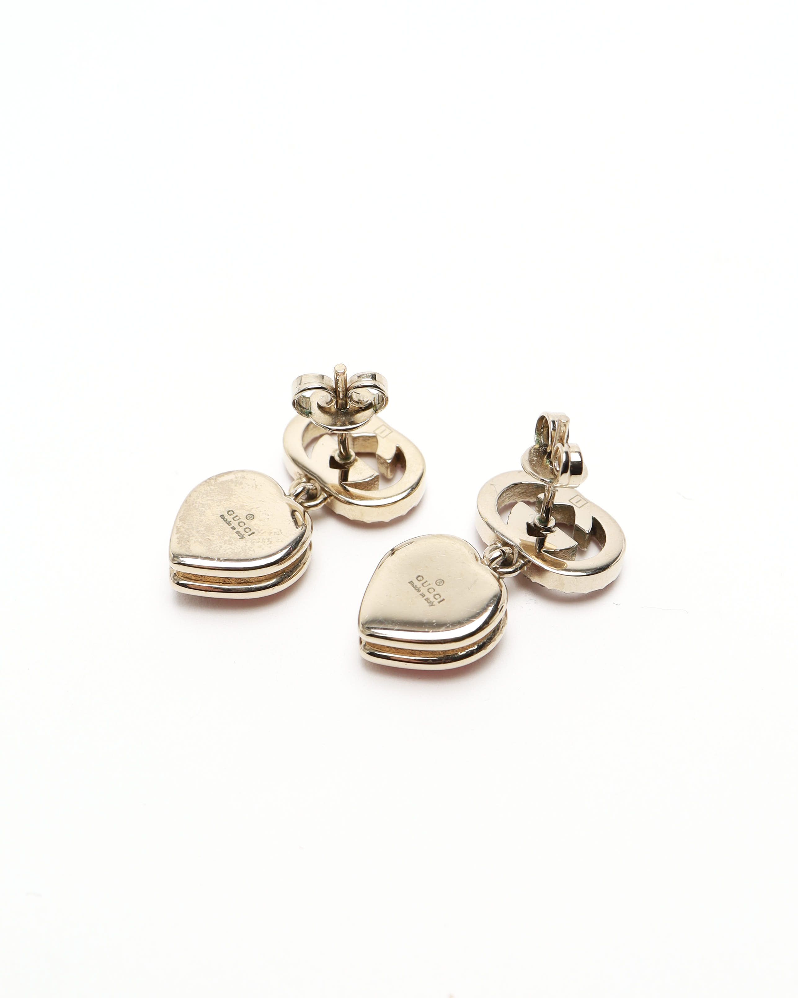Gucci Dangling Rhinestone Heart Earrings In Red