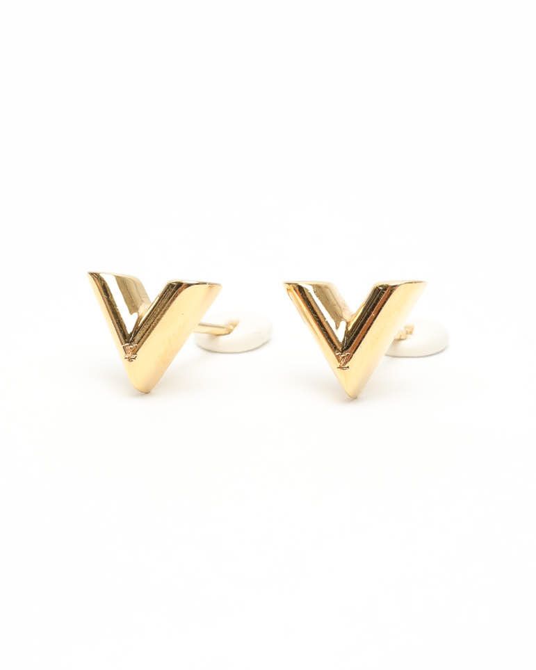 Pre-owned Louis Vuitton Essential V Stud Earrings In Gold