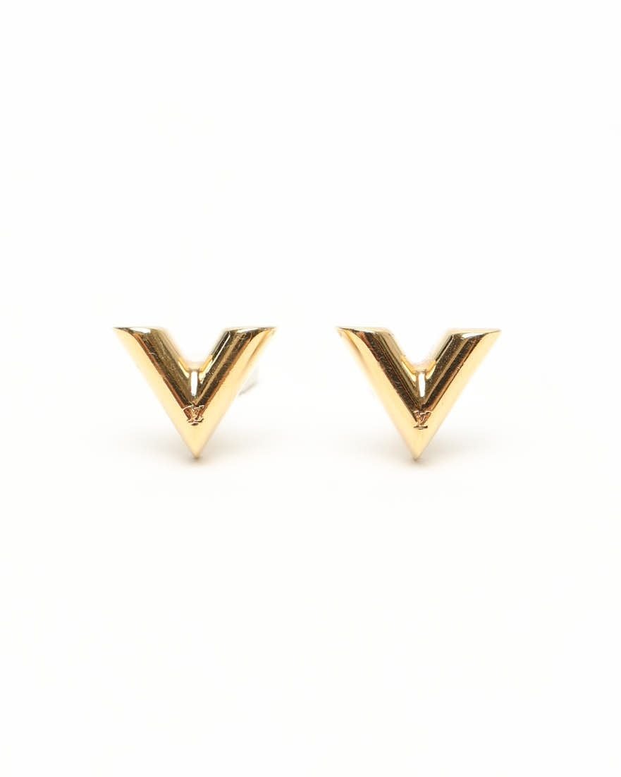 Pre-owned Louis Vuitton Essential V Stud Earrings In Gold