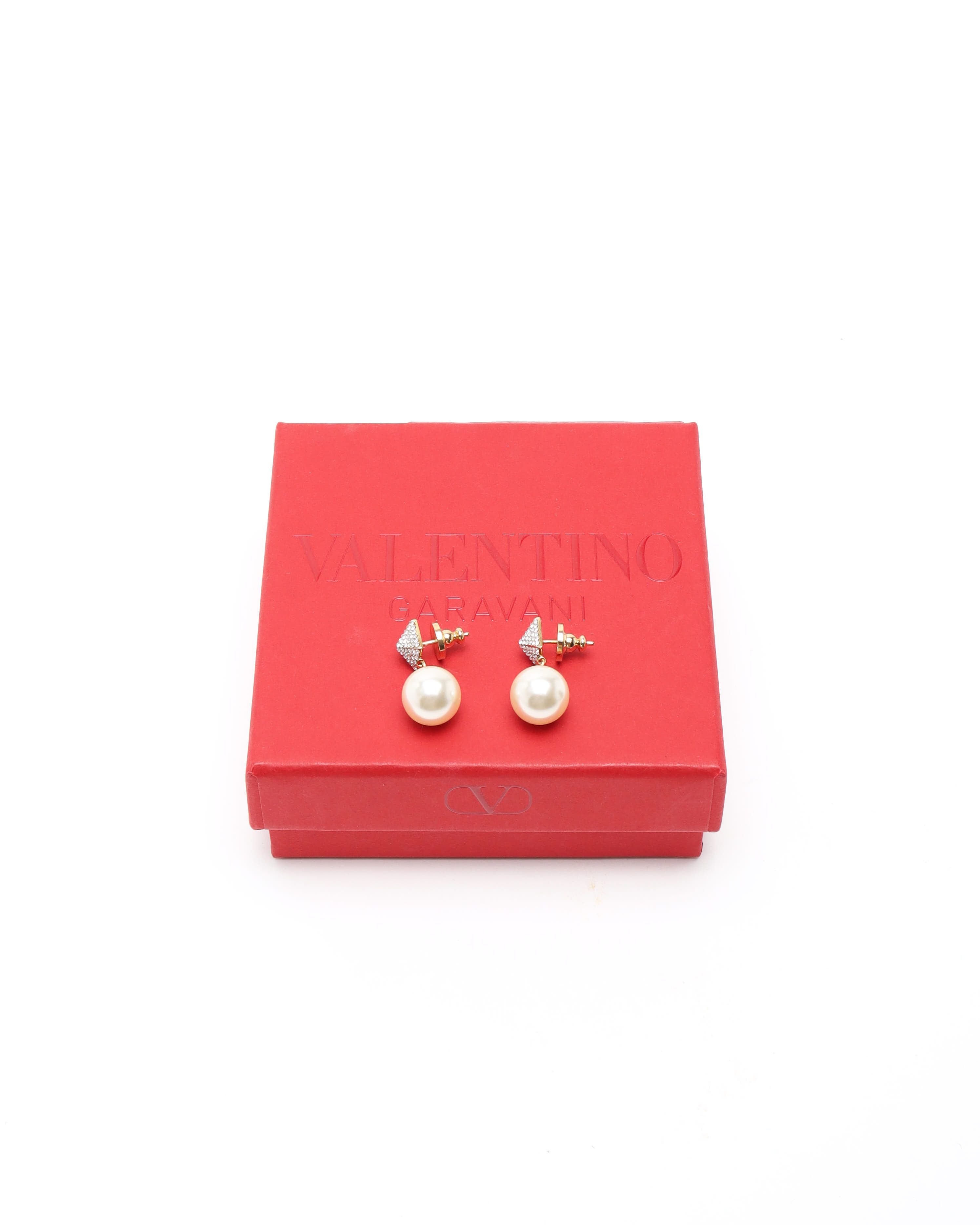 Valentino Rockstud Rhinestone And Pearl Earrings In Multi