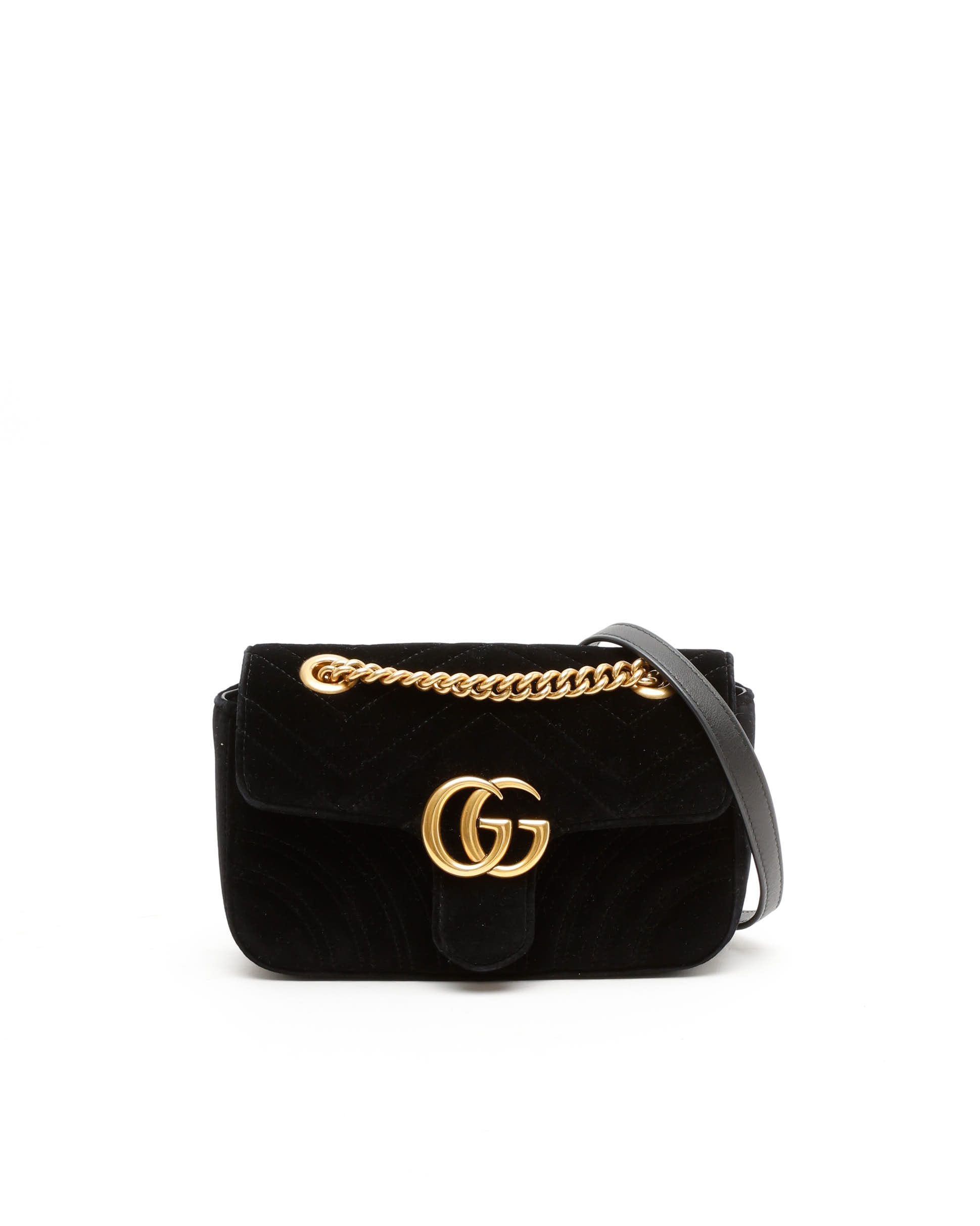Gucci Small Velvet Marmont Bag In Black