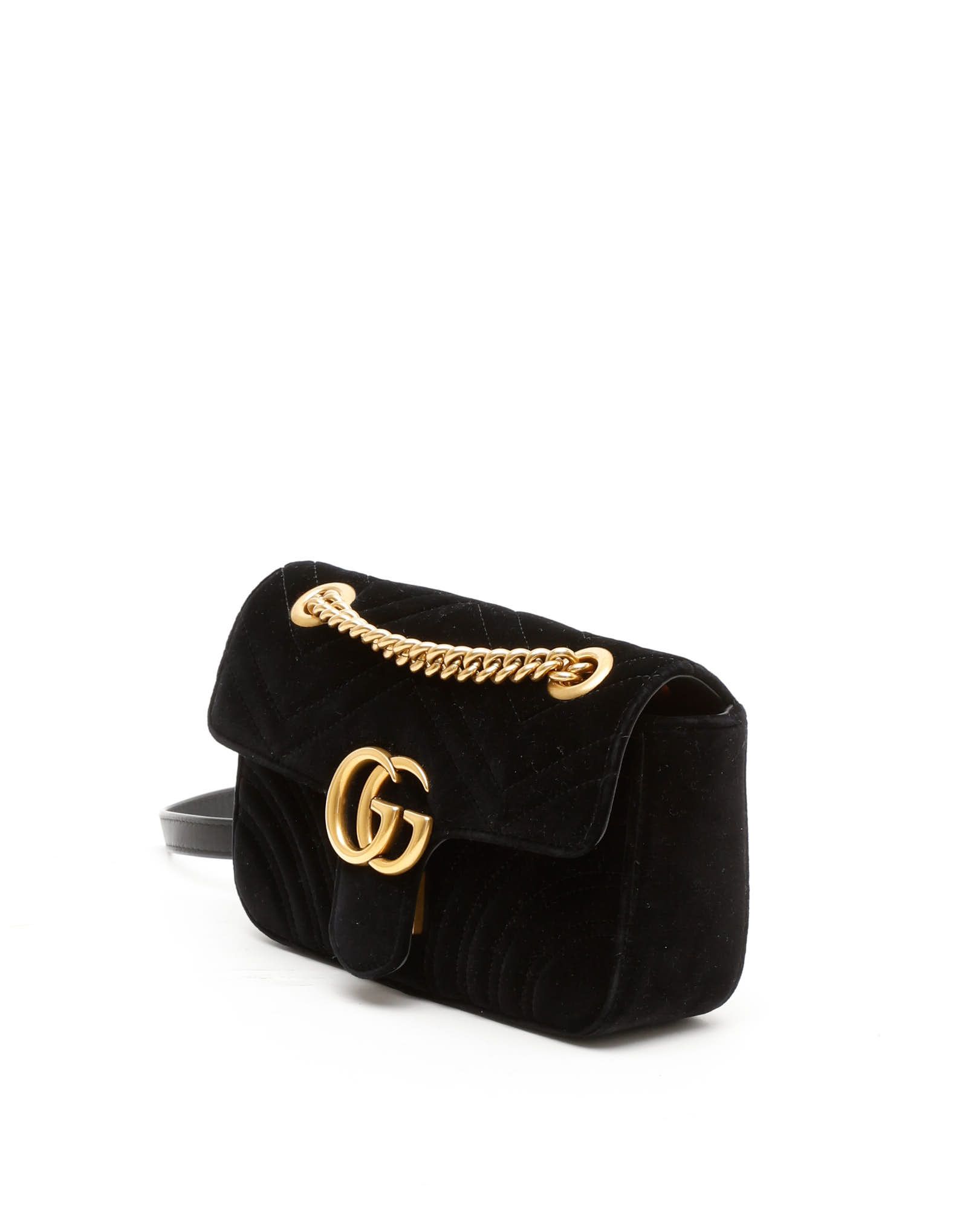 Gucci Small Velvet Marmont Bag In Black