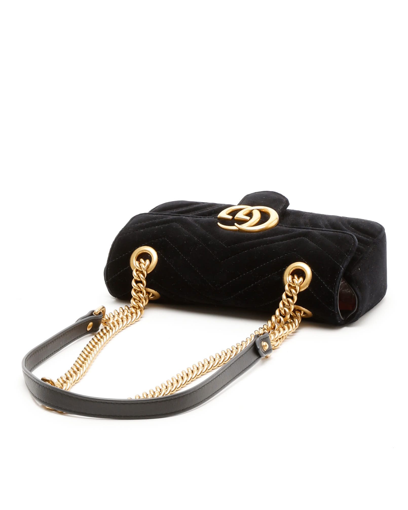 Gucci Small Velvet Marmont Bag In Black