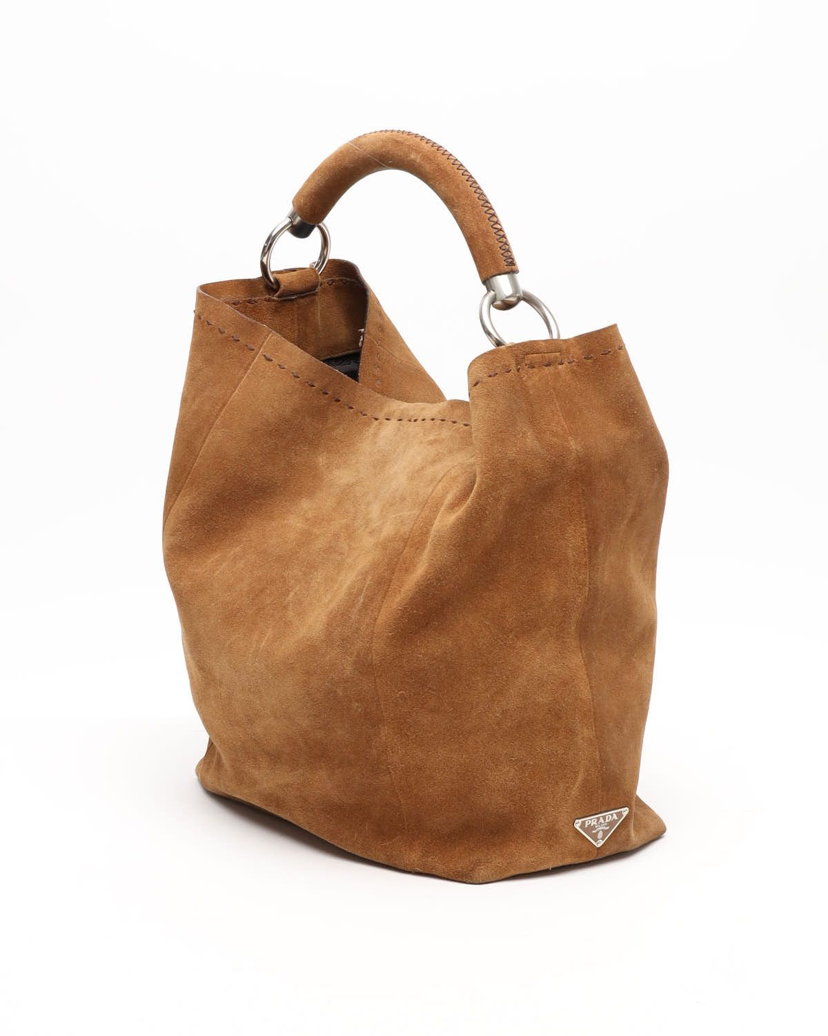 Prada Suede Hobo Bag In Brown