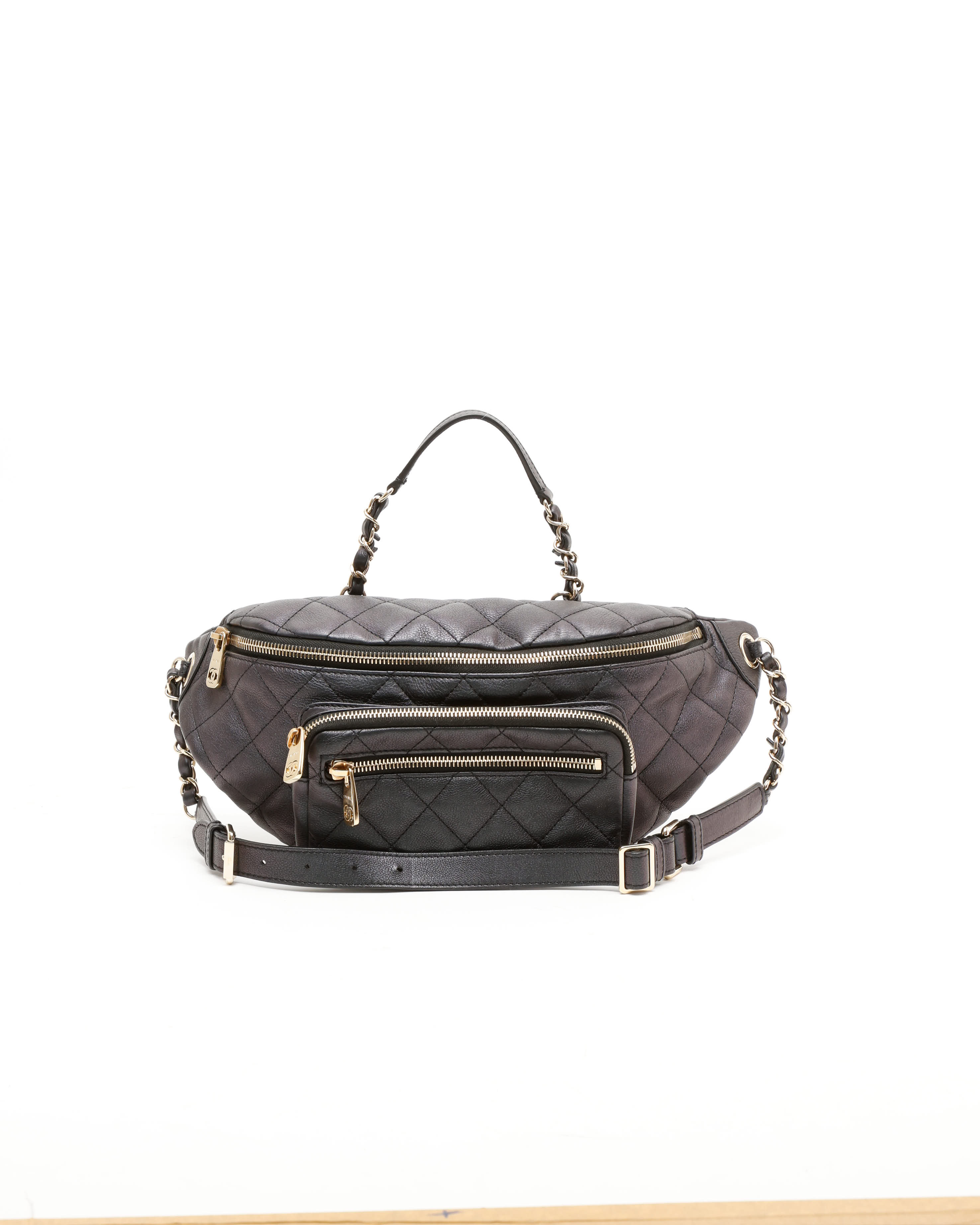Pre-owned Chanel Iridescent All About Belt Bag In Black