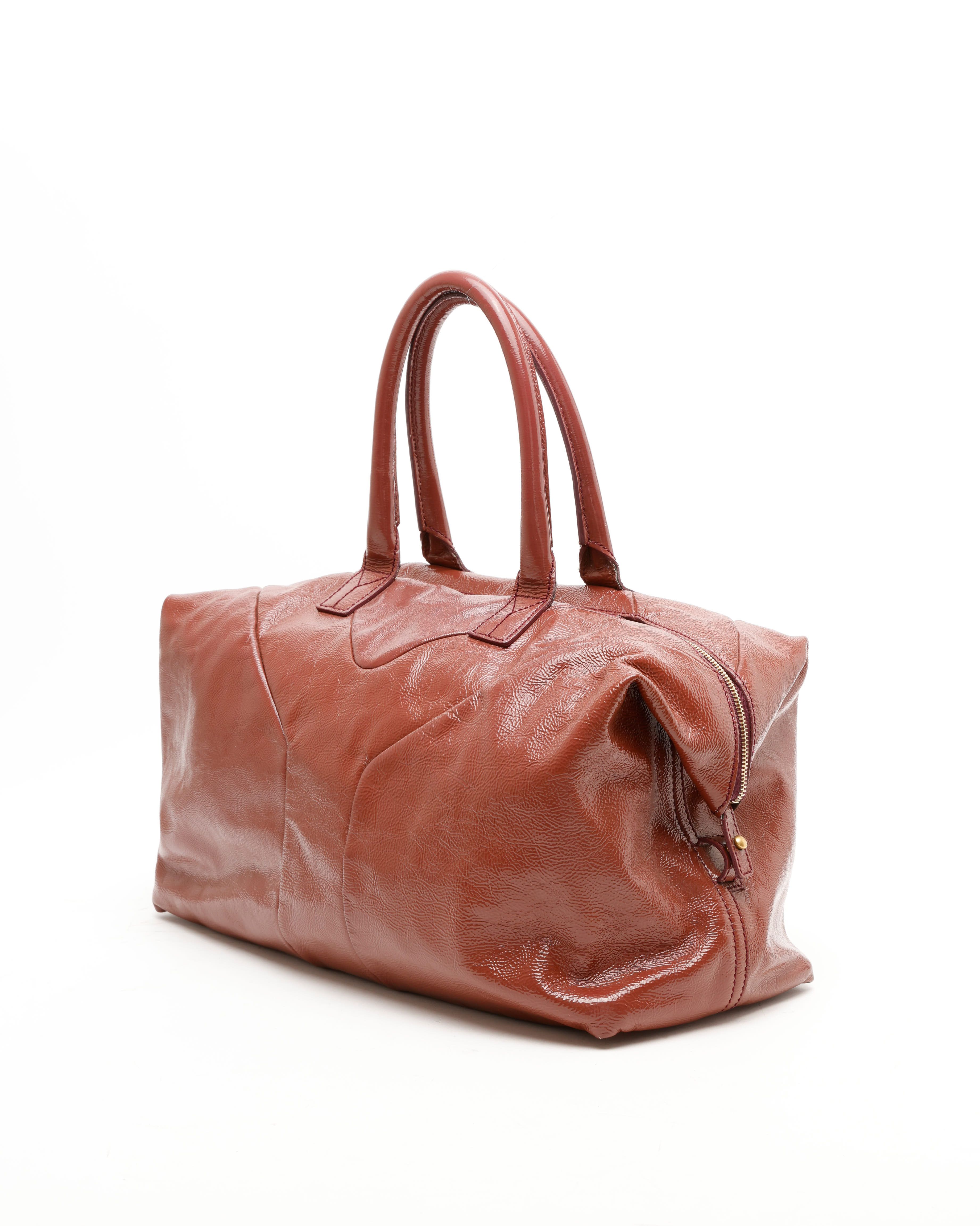 Saint Laurent Patent Easy Y Boston Bag In Red
