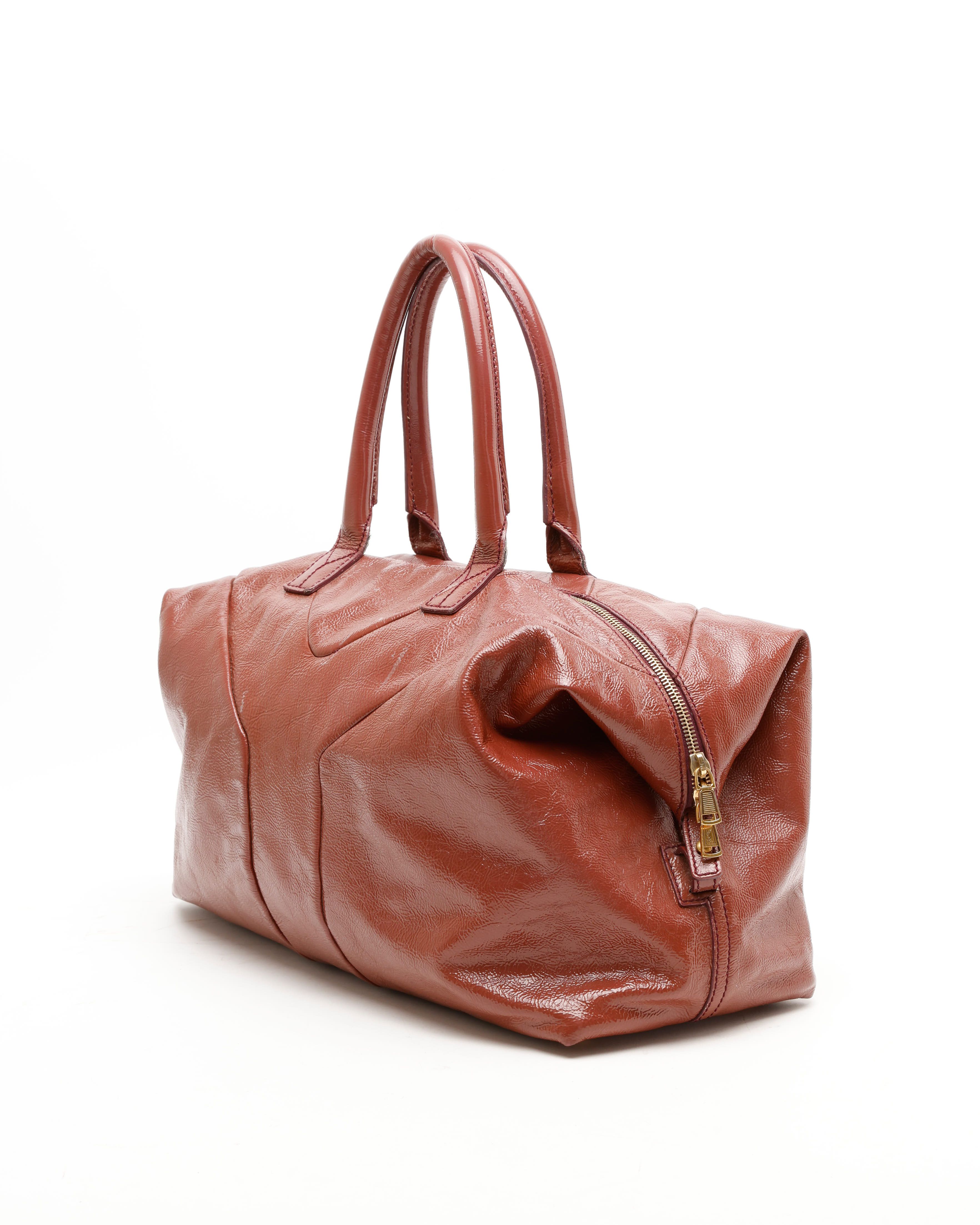 Saint Laurent Patent Easy Y Boston Bag In Red
