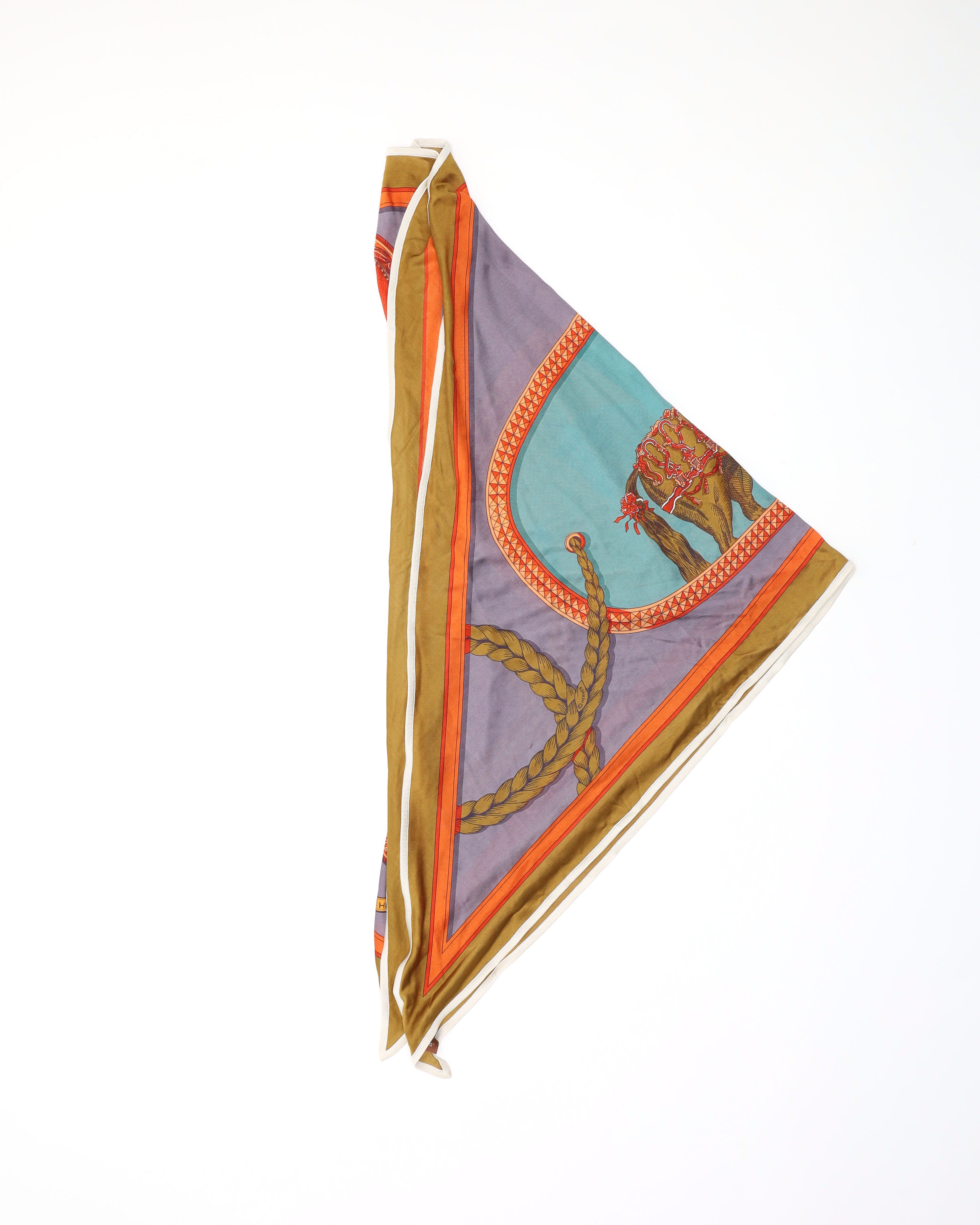 Pre-owned Hermes Hermès Triangle Silk Scarf In Multi