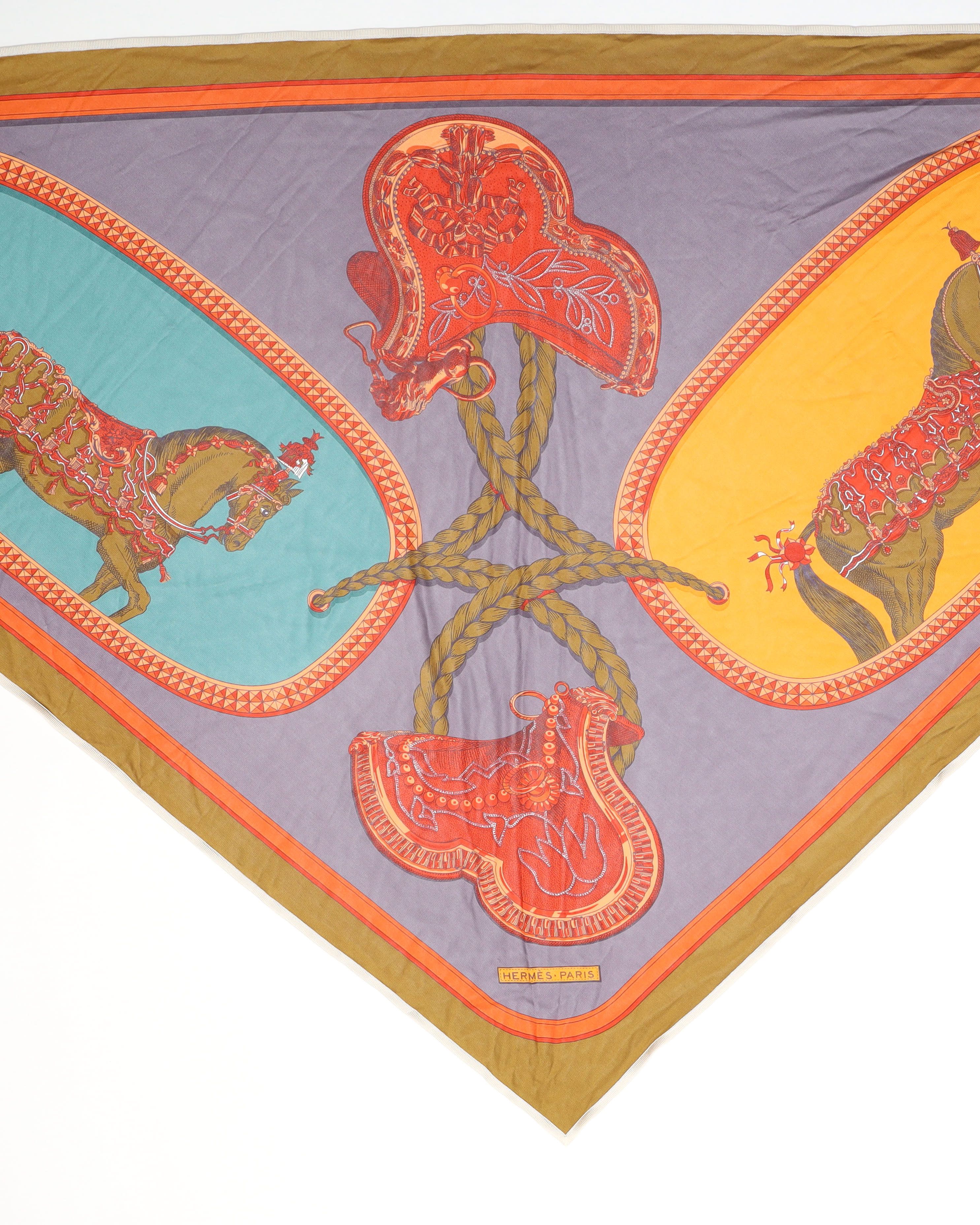 Pre-owned Hermes Hermès Triangle Silk Scarf In Multi