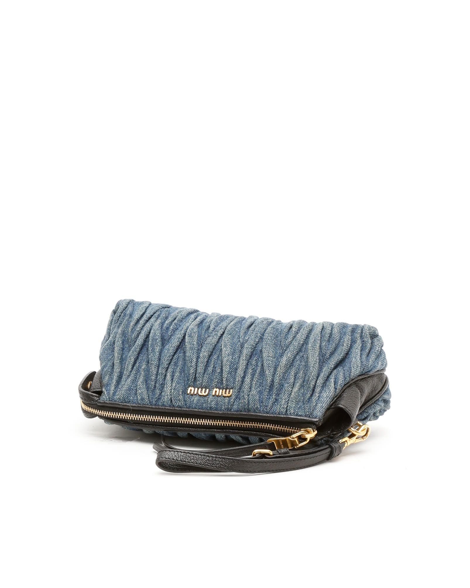 Miu Miu Denim Matelassé Clutch In Multi