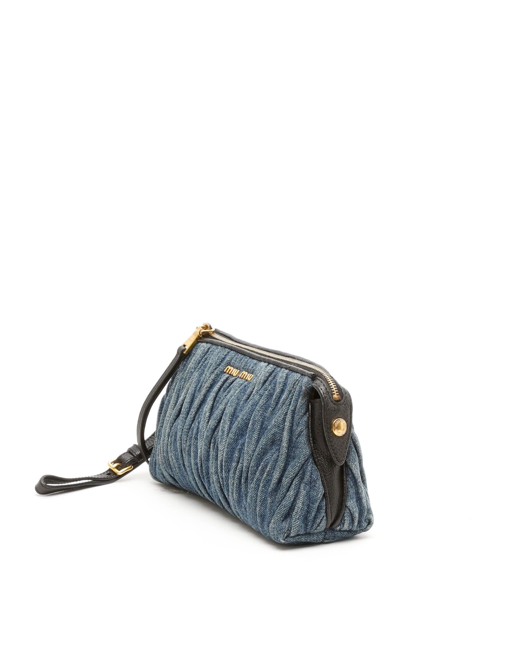 Miu Miu Denim Matelassé Clutch In Multi