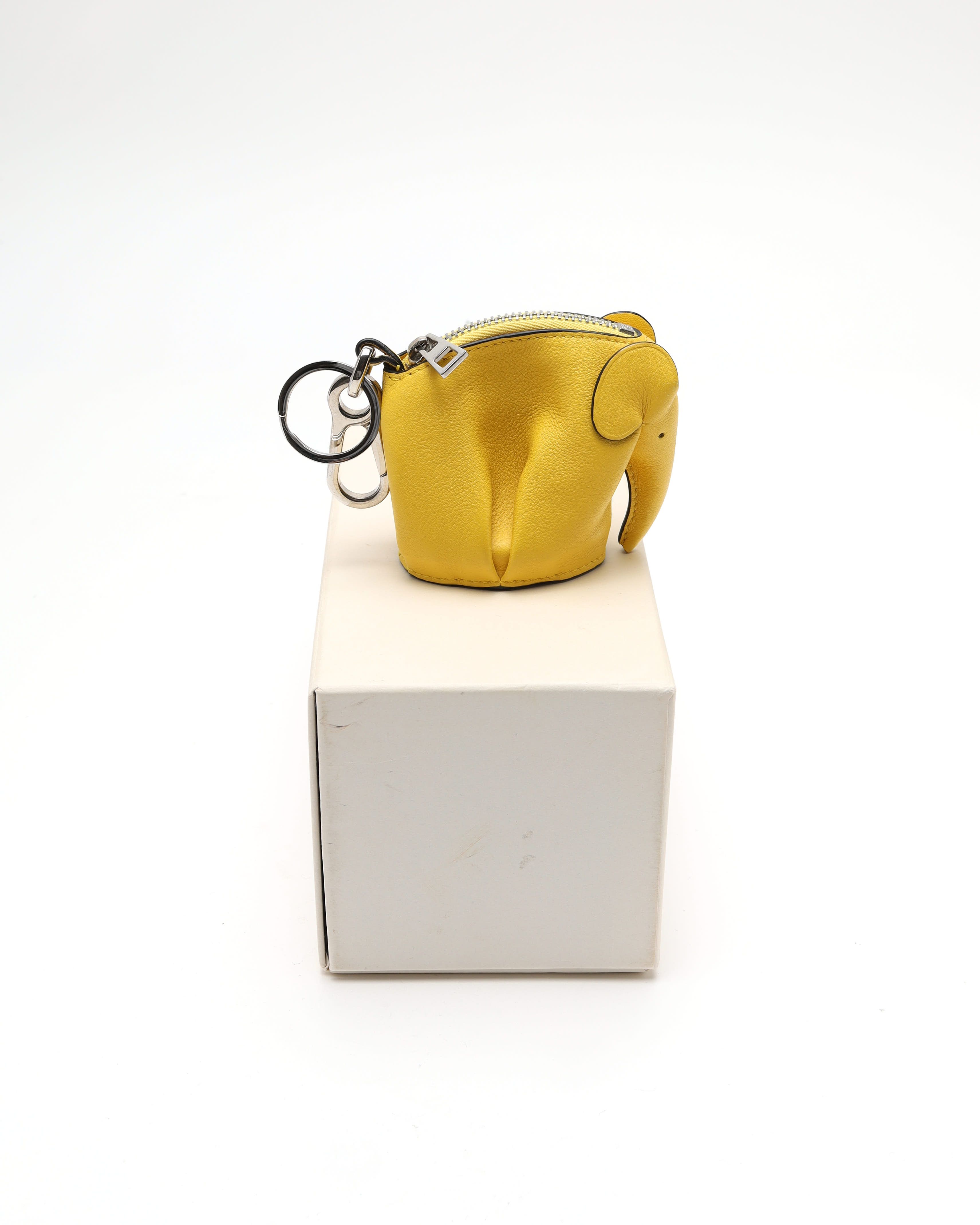 Loewe Elephant Charm In Calfskin In Yellow