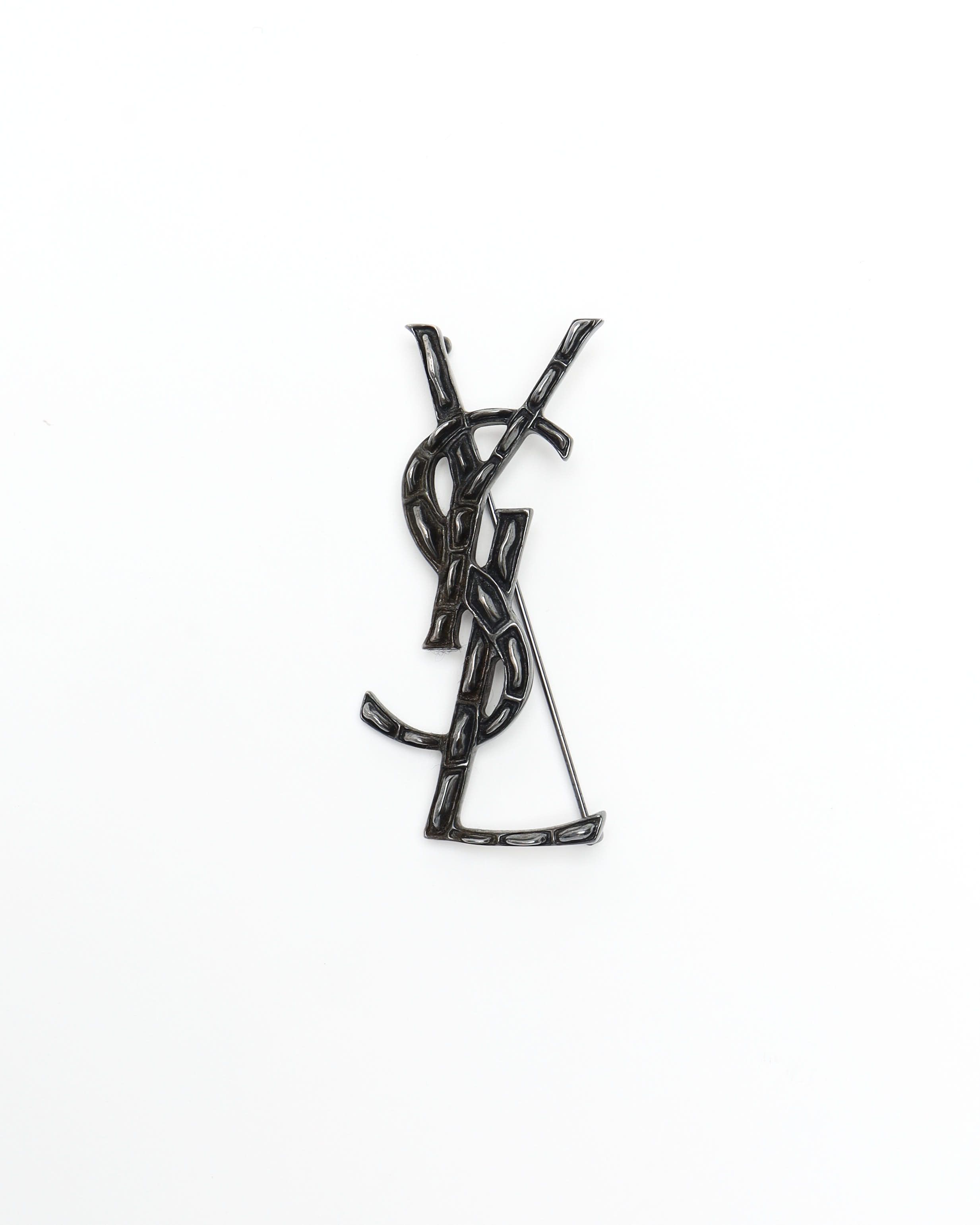 Saint Laurent Ysl Logo Brooch In Black