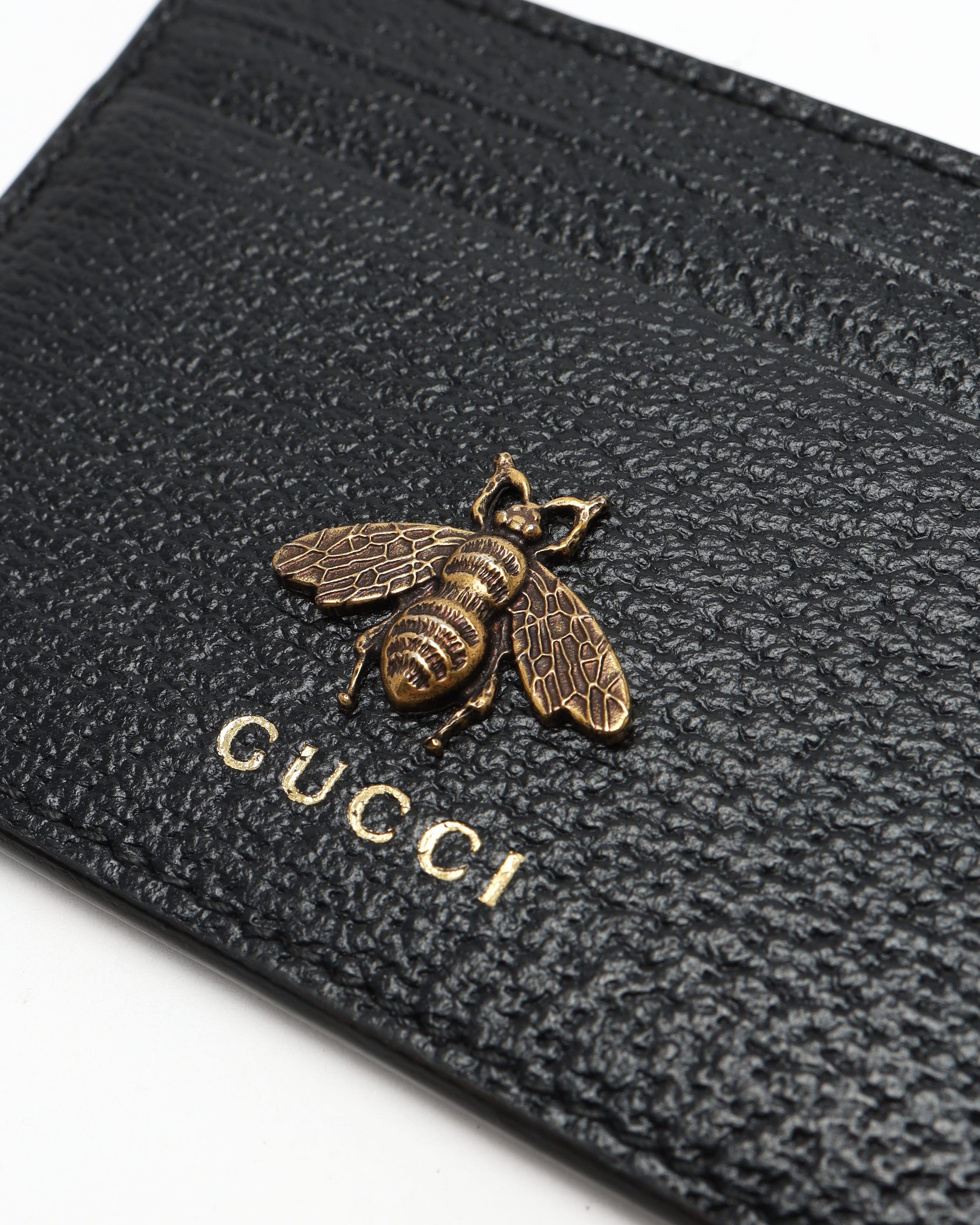 Gucci Bee Leather Card Holder In Multi