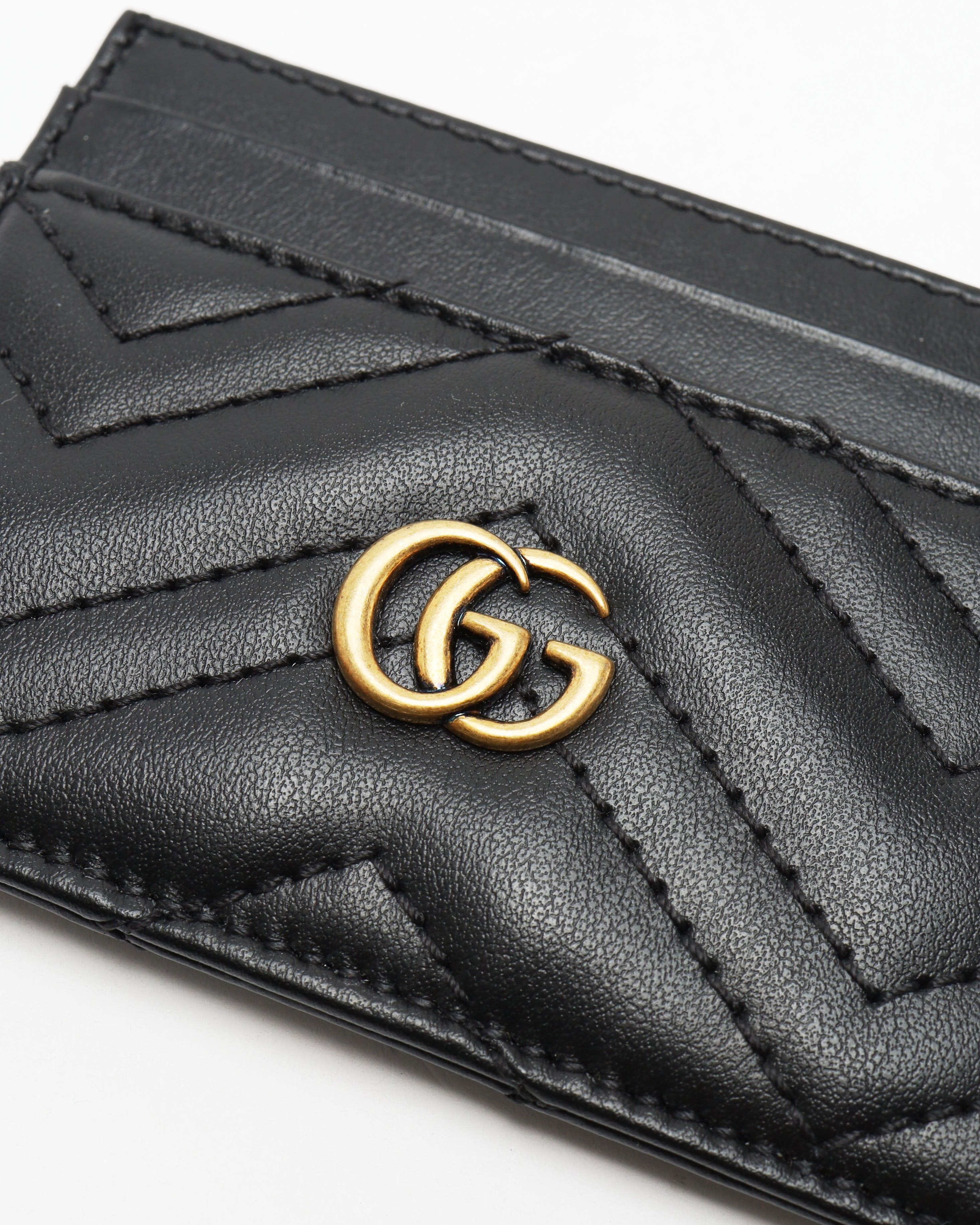 Gucci Gg Leather Card Holder In Black
