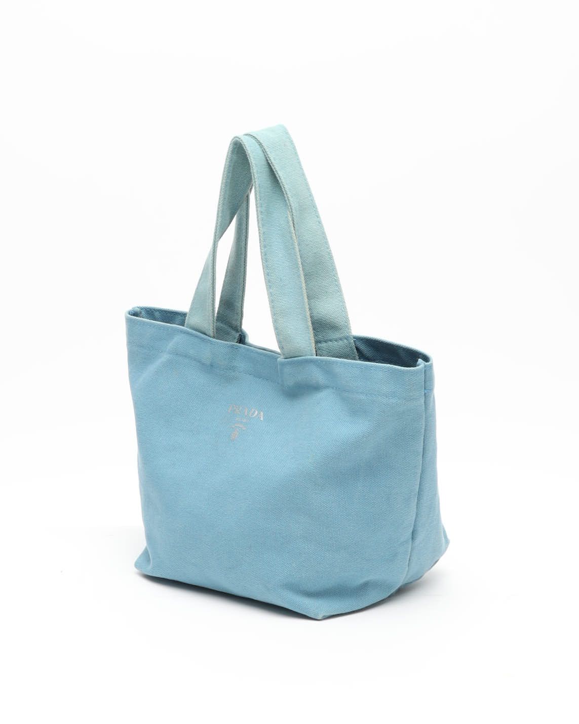 Prada Small Logo Tote Bag In Blue