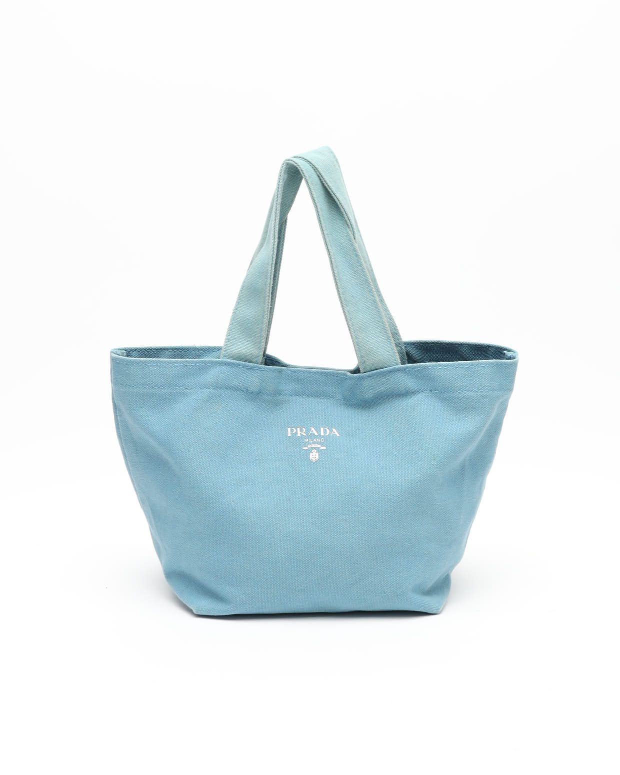 Prada Small Logo Tote Bag In Blue
